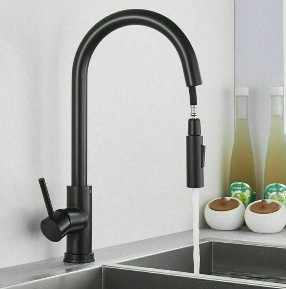 XDeer Küchenarmatur Wasserhahn mit mit 2 Spültischarmatur Küche Brause Berührungsempfindlichkeit 360°,Mischbatterie Strahlarten,Küchenarmatur Ausziehbar, black