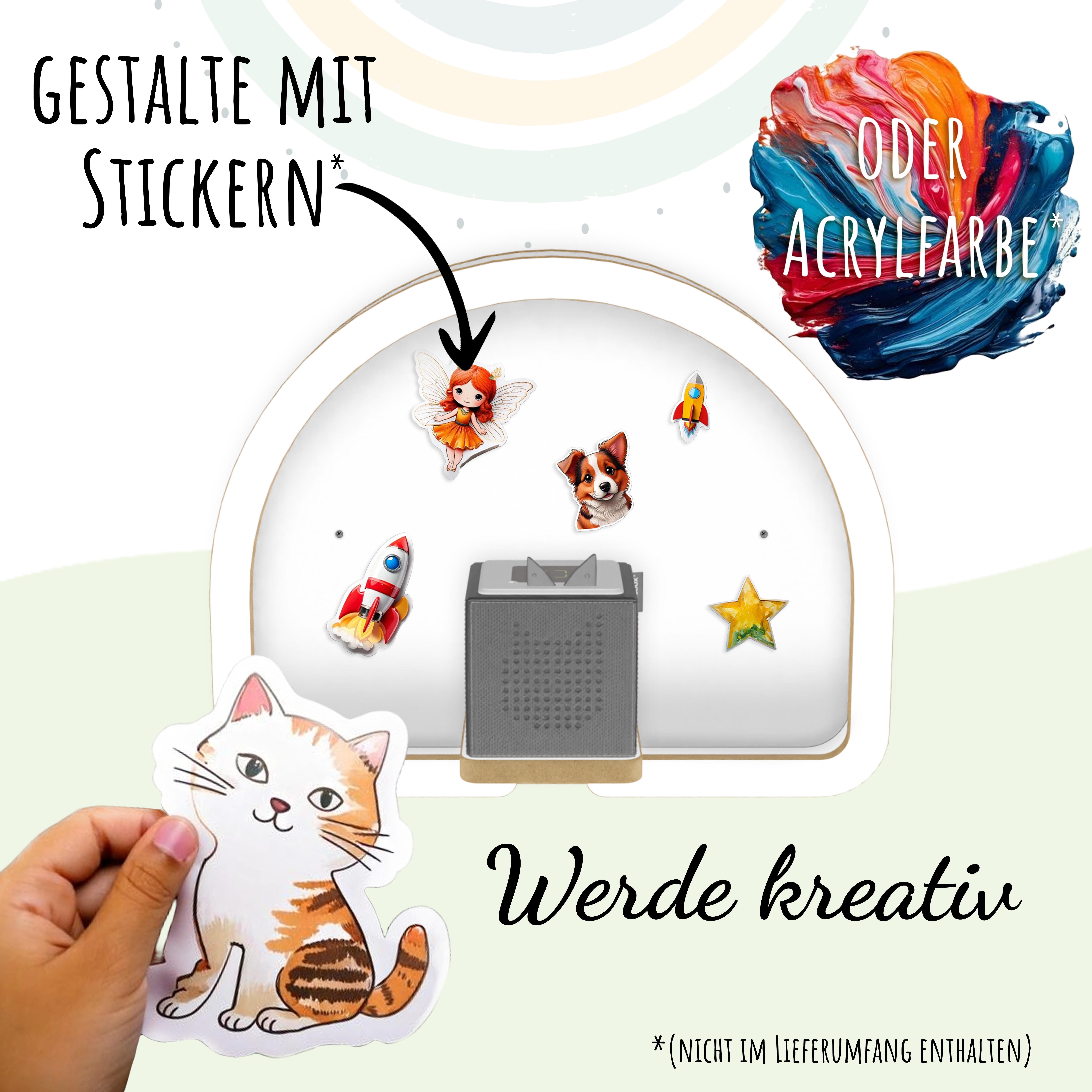 Holzura Kinderregal Tonie Regal Regenbogen mit magnetischem Rahmen für Toniefiguren