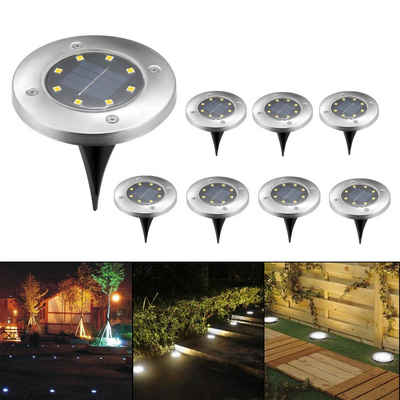 LETGOSPT LED Gartenstrahler 8 Stück Solar Bodenleuchten Aussen, Solarleuchten für Garten Außen, LED fest integriert, Kaltweiß, 8 LEDs Solar Bodenleuchte, IP65 Wasserdicht Led Solar Gartenleuchten, Solarlampen für Außen Rasen Auffahrt Gehweg Patio