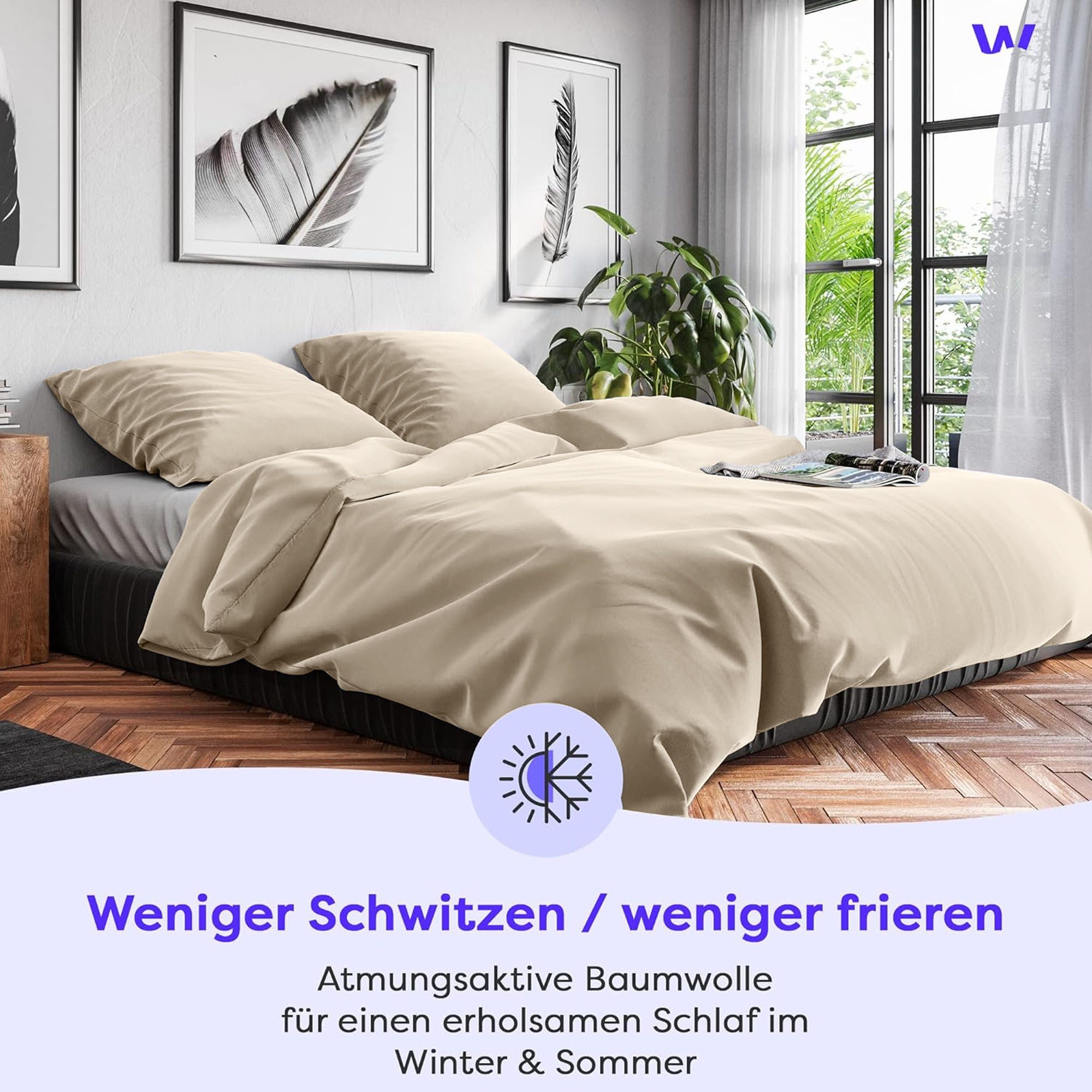 Wolkenfeld Bettwäsche Renforcé Bettwäsche Baumwolle - Natürlich weiches Schlafgefühl, Renforcé, 3 teilig, 135x200 cm, 155x220 & Übergrößen I inkl. Kissenbezüge 80x80 I uni