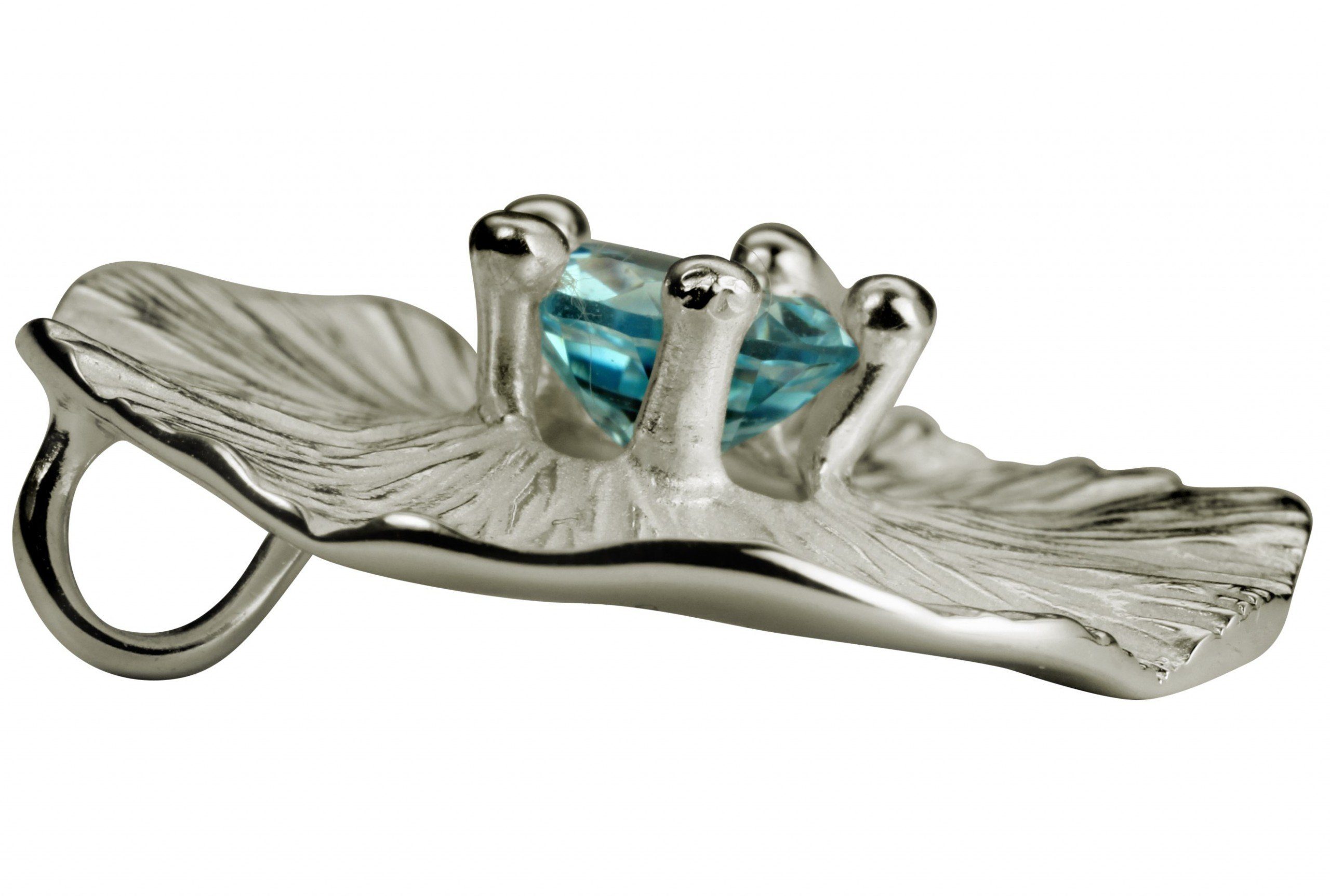 SILBERMOOS Kette und Anhänger Set Lotusblatt-Anhänger "Blauer Topas", 925 Sterling Silber
