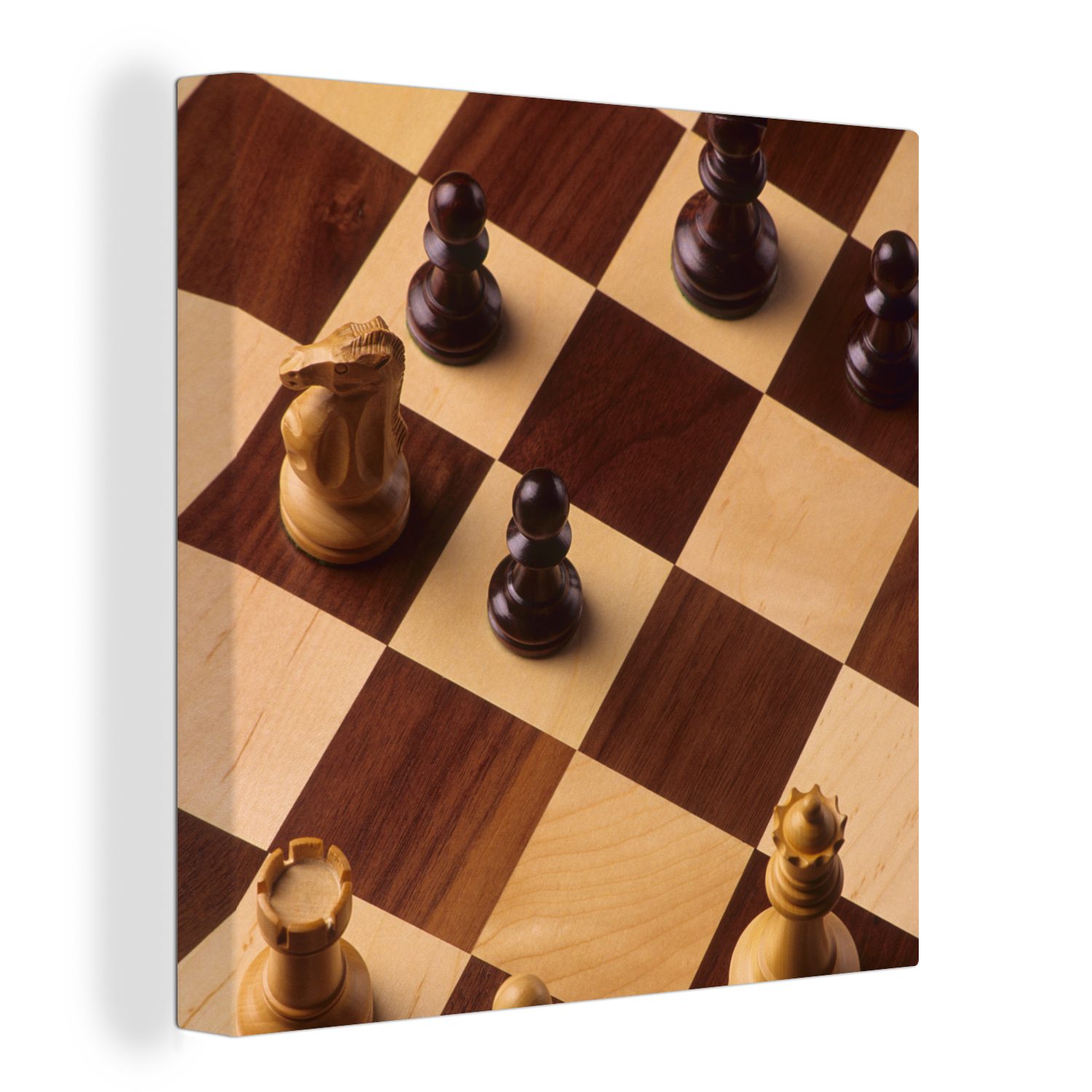 OneMillionCanvasses® Leinwandbild Das Schachbrett während einer Schachpartie, (1 St), Leinwand Bilder für Wohnzimmer Schlafzimmer