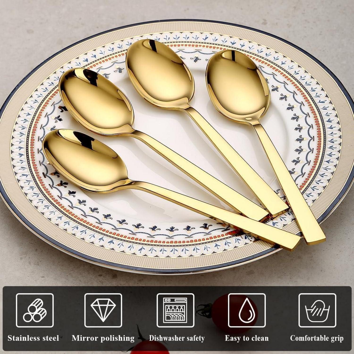 LuxusKollektion Besteck-Set Suppenlöffel Edelstahl 12 Stück Gold Spülmaschinenfest 9.gold