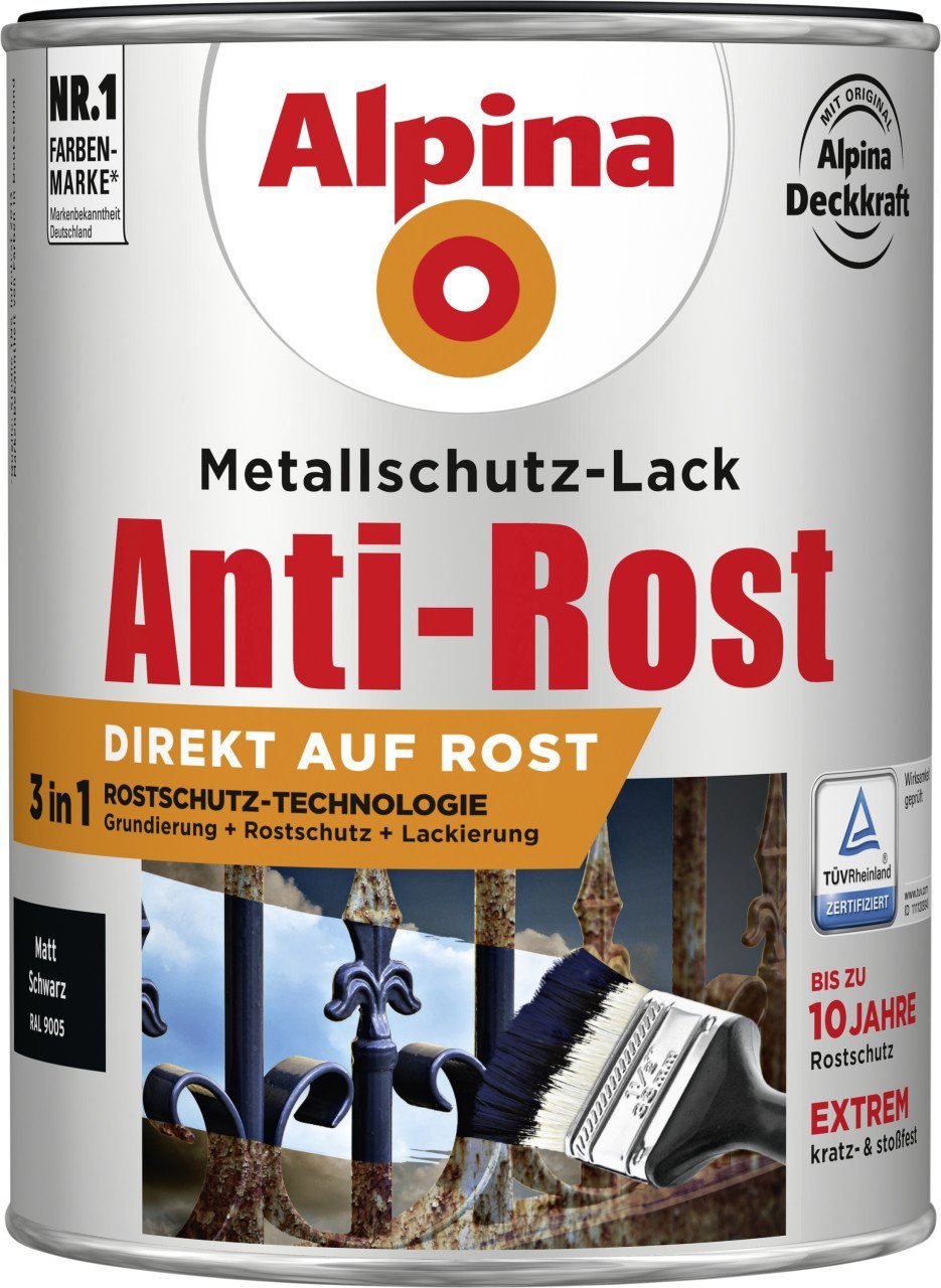 Alpina Metallschutzlack schwarz Anti-Rost Alpina Metallschutz-Lack 2,5 L