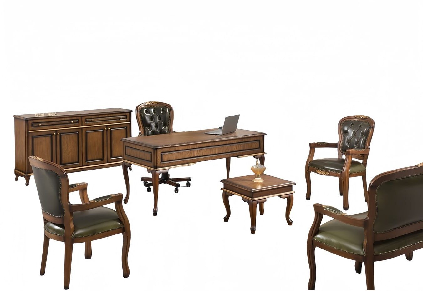 Xlmoebel Chesterfield-Sofa Chesterfield Sofa Set in Grün mit Lederpolsterung und Holzgestell, 6 Teile, Made in Europa