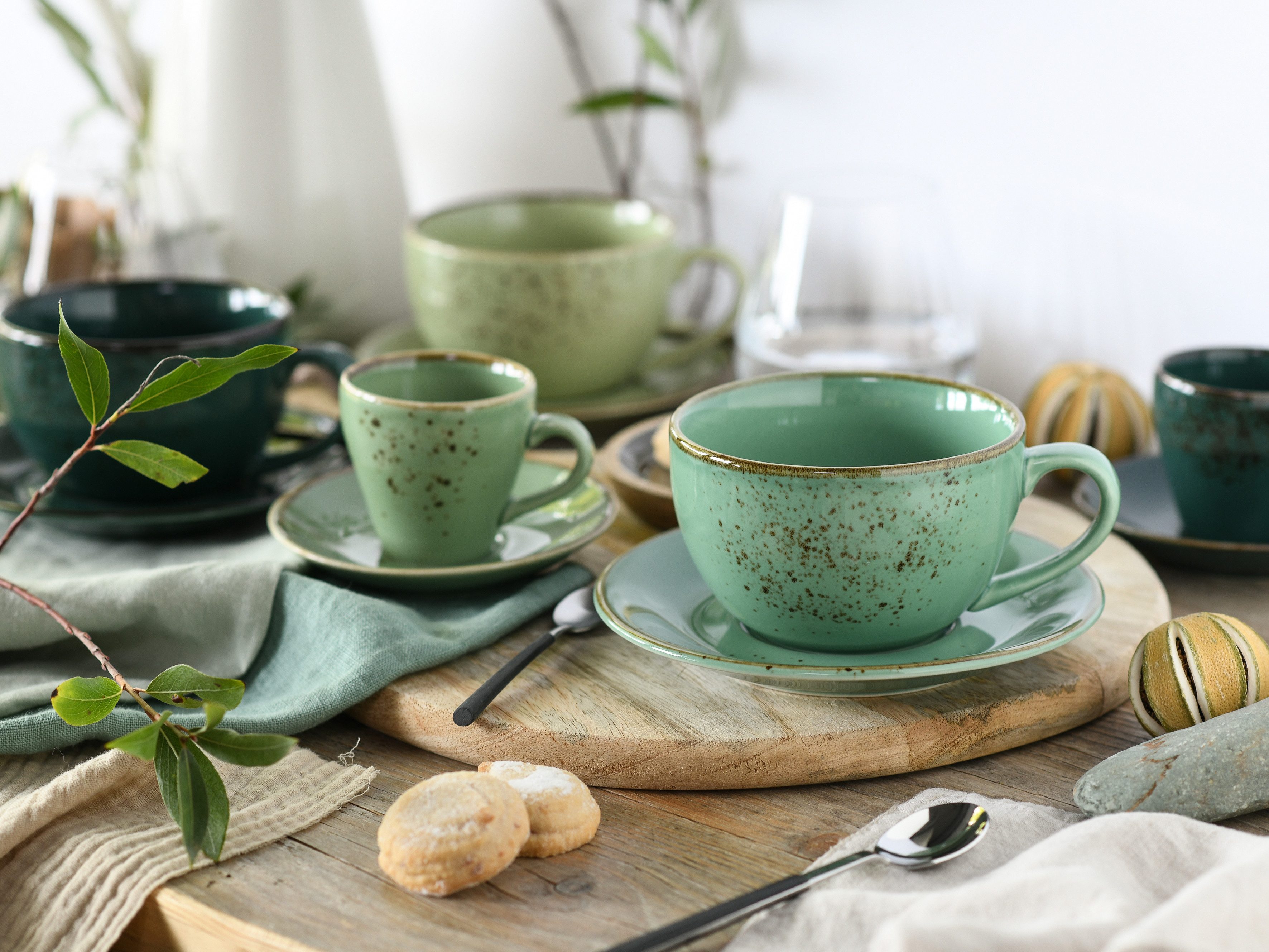 creaTable Espressotasse Nature Collection Green Life, Espresso-Set, 8-tlg., 8-tlg., Steinzeug, Handwerklicher Look, Vintage – Bild 4 von 5