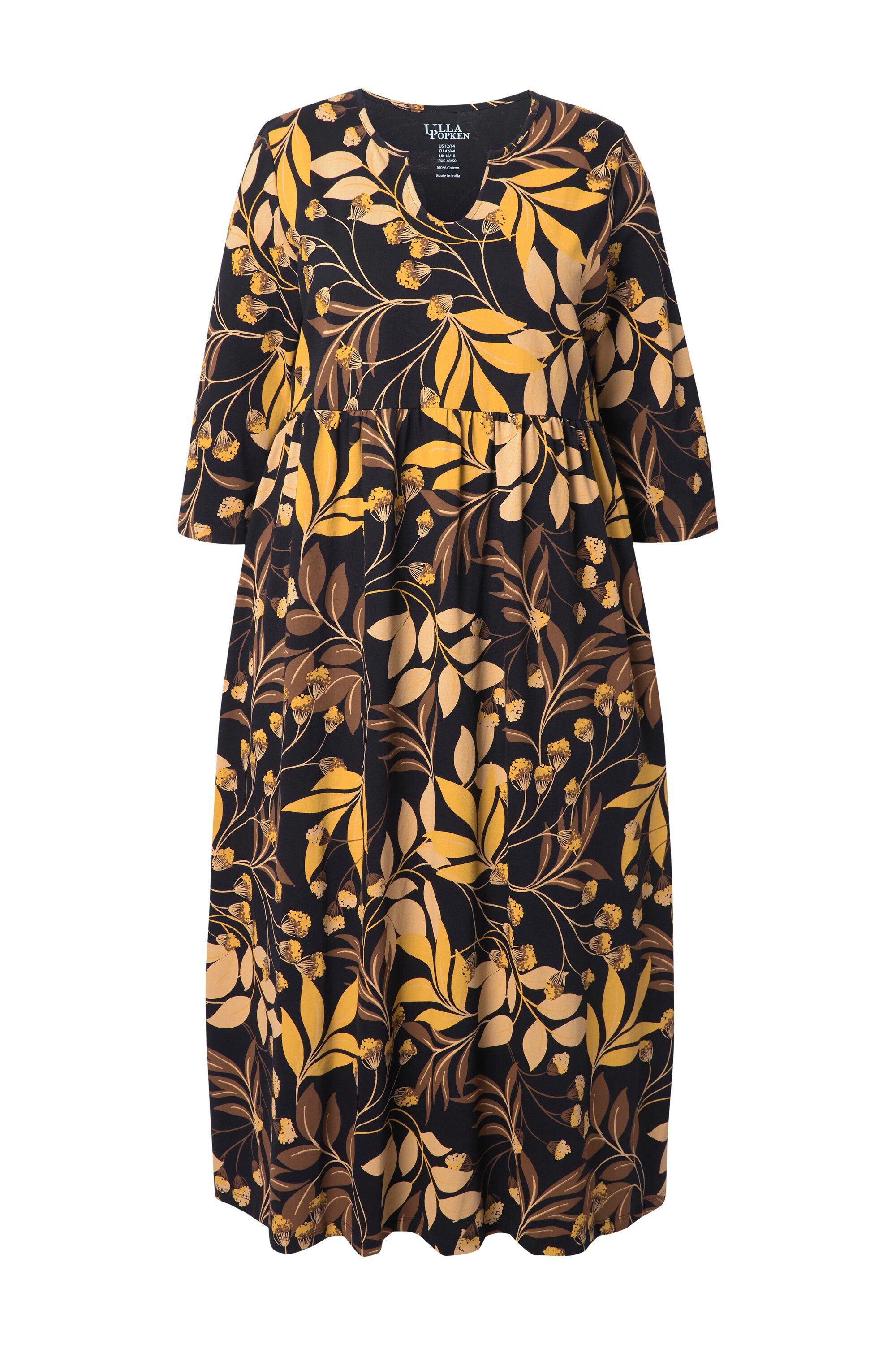 Ulla Popken Maxikleid Jersey-Maxikleid A-Linie Tunika-Ausschnitt 3/4-Arm günstig online kaufen