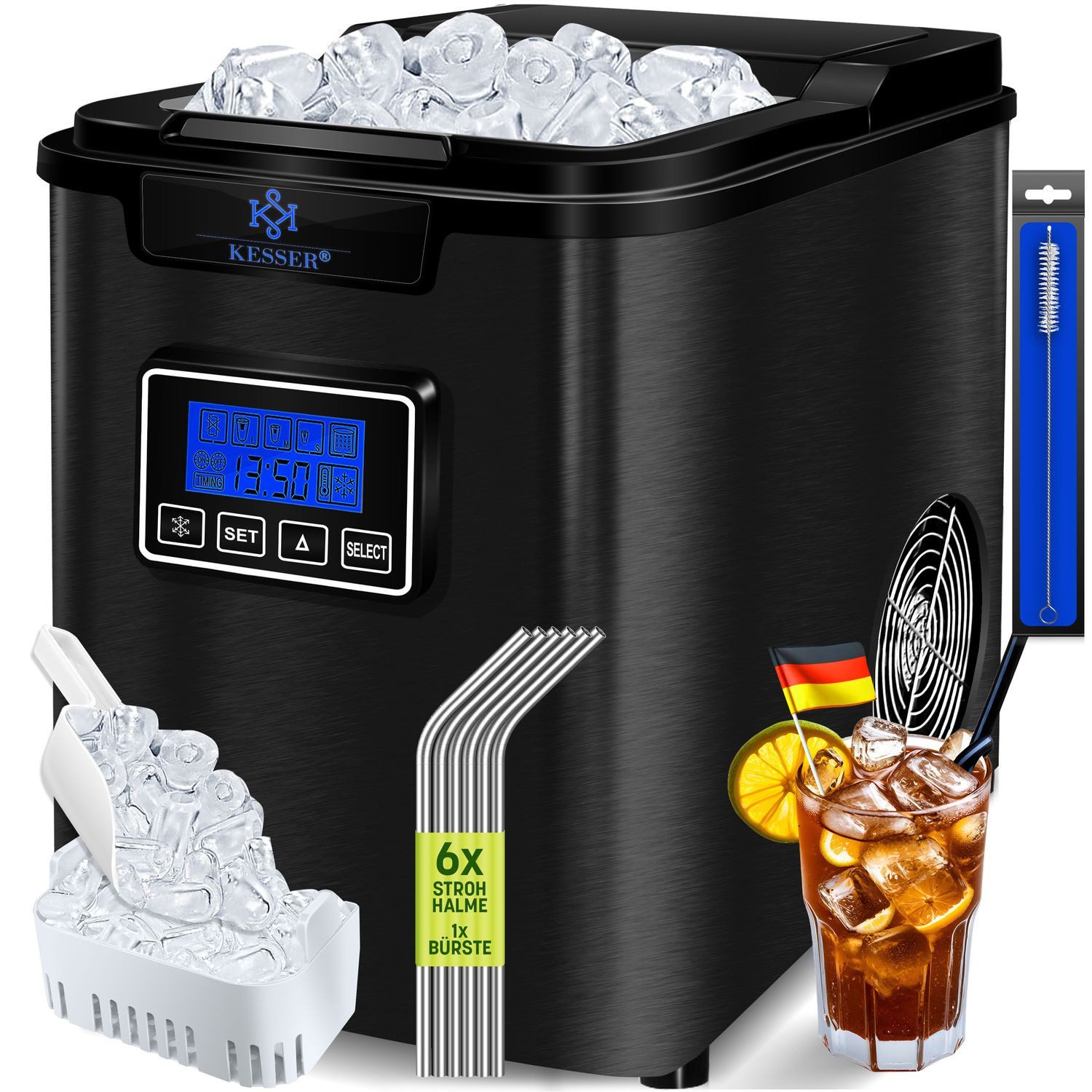 KESSER Eiswürfelmaschine, Eiswürfelbereiter Eiswürfelmaschine Edelstahl 150W Ice Maker
