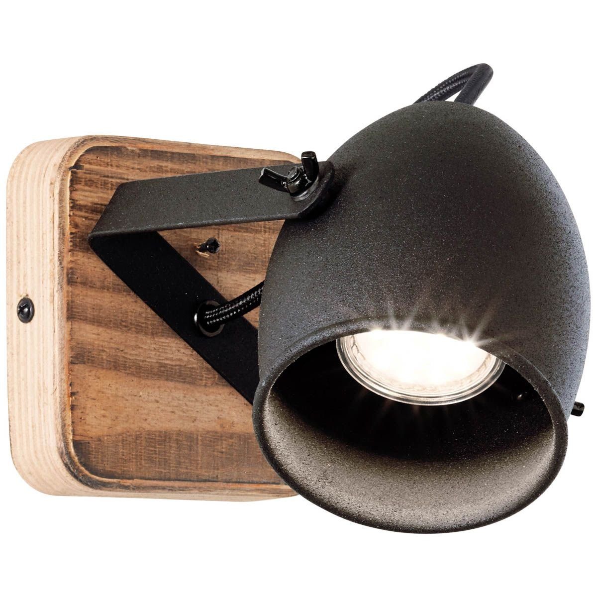 GU1 Wandspot Crowton Wandleuchte Metall/Holz, Brilliant 1x Lampe, Crowton, kohlenschwarz/holz, PAR51,