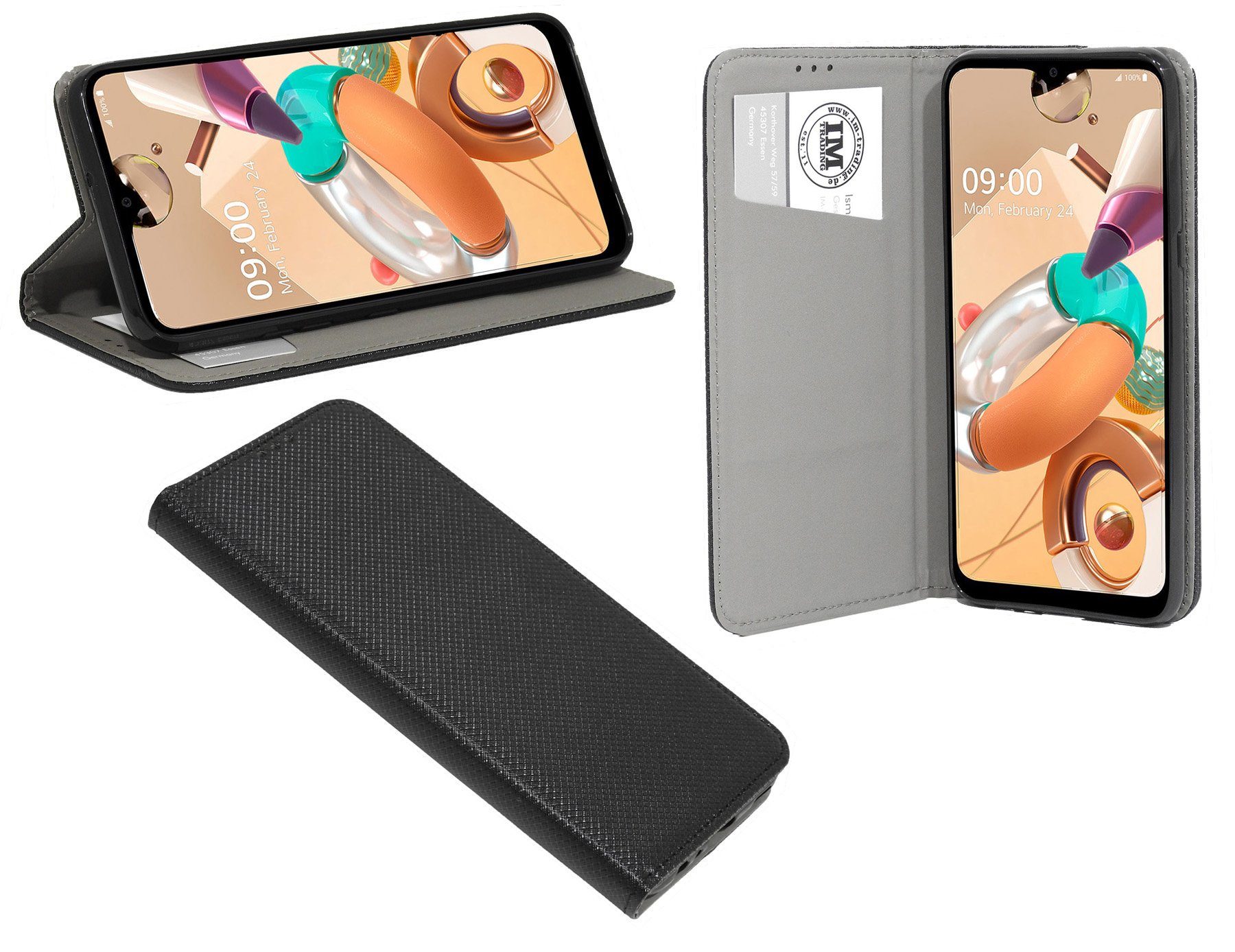 cofi1453 Handyhülle Buch Tasche "Smart" kompatibel mit LG, Kunstleder Schutzhülle Handy Wallet Case Cover mit Kartenfächern, Standfunktion Schwarz