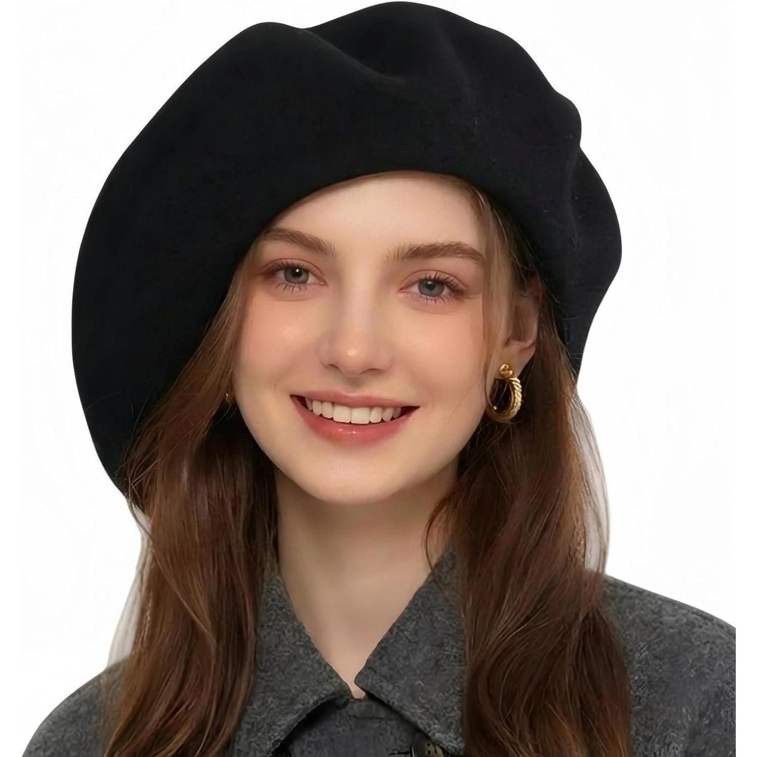LuxusKollektion Baskenmütze Baskenmütze Wolle Damen Beret Künstler Herbst Einheitsgröße Schwarz