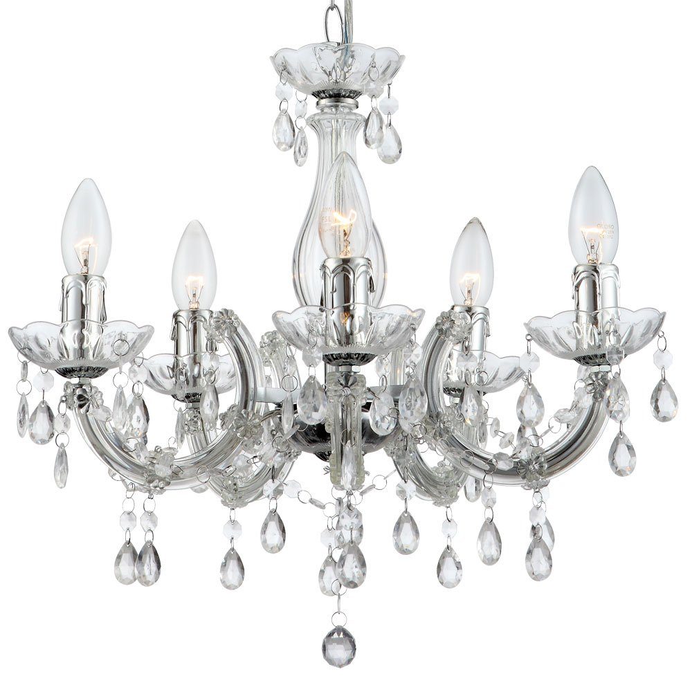 GLOBO LIGHTING Kronleuchter, Leuchtmittel nicht inklusive, Kronleuchter Hängeleuchte Lüster chrom Kristall klar 5 Flammig E14