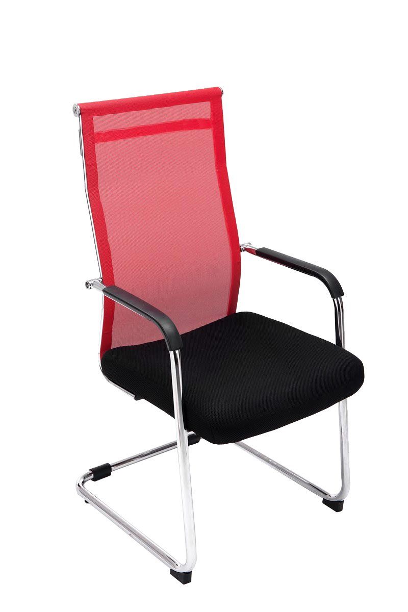 TPFLiving Besucherstuhl Brent mit hochwertig gepolsterter Sitzfläche - Konferenzstuhl (Küchenstuhl - Esszimmerstuhl - Wohnzimmerstuhl), Gestell: Metall chrom - Sitzfläche: Netzbezug rot