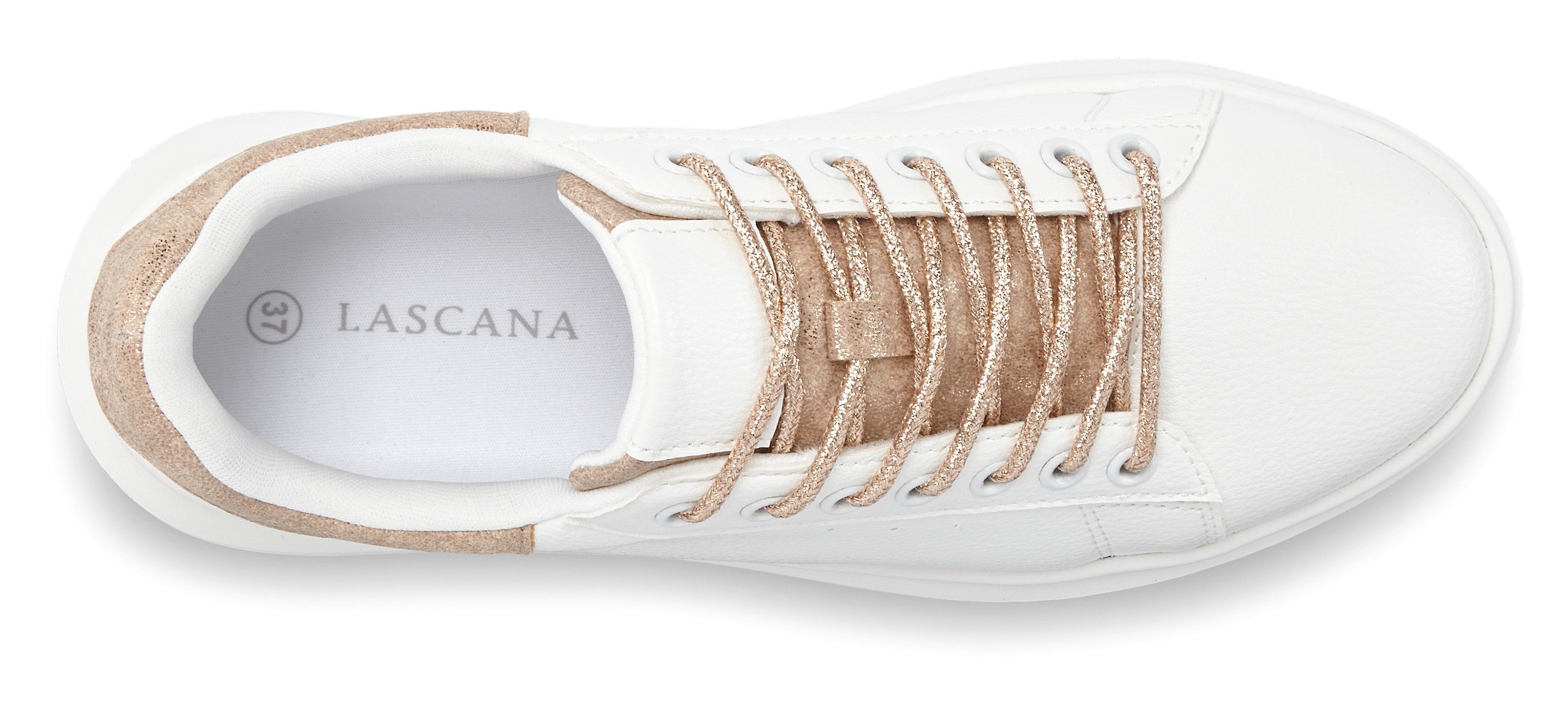LASCANA Freizeitschuhe, Halbschuhe, Slip-On-Sneaker, Metallicdetails, Sneaker mit elastischen Schnürbändern & leichter Plateausohle VEGAN