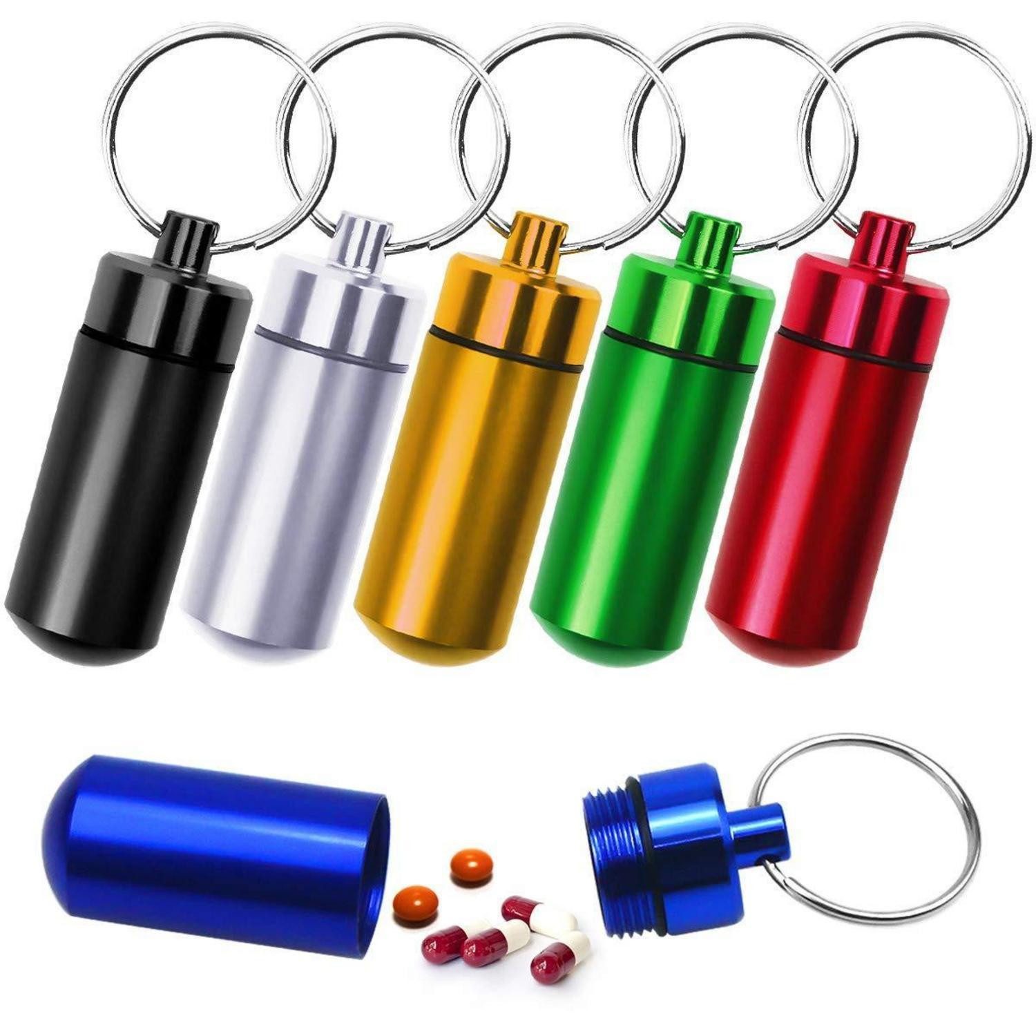LuxusKollektion Pillendose Pillendose Schlüsselanhänger Aluminium wasserdicht 6er Set (6 St)