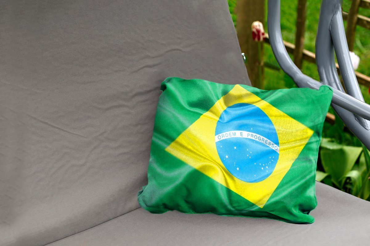 der MuchoWow Brasilien, von Flagge Outdoor-Dekorationskissen, Dekokissen Dekokissenbezug, Polyester, Kissenhülle Nahaufnahme