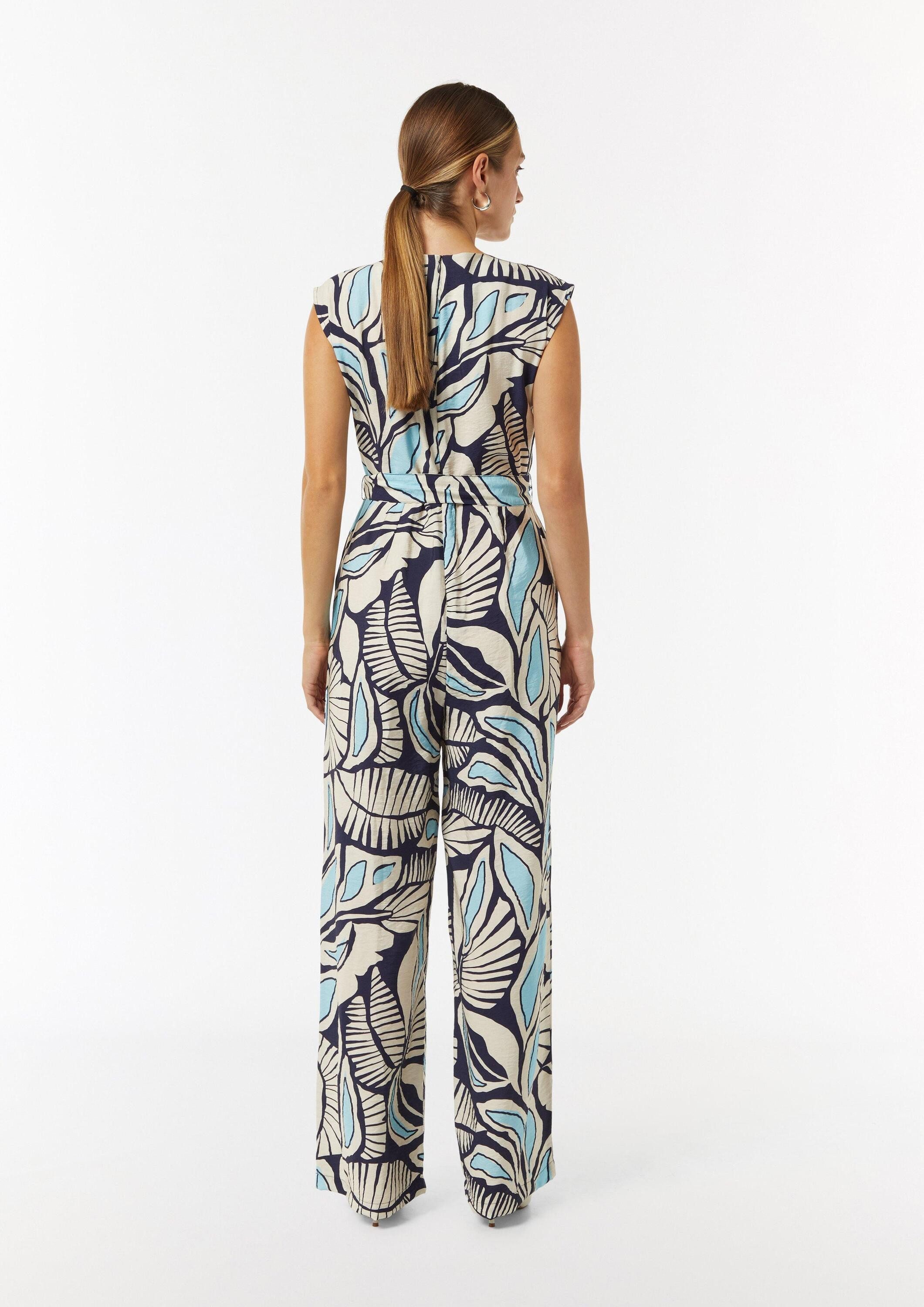 comma Jumpsuit Overall Gemusterter Overall mit Bindegürtel und Faltendetails