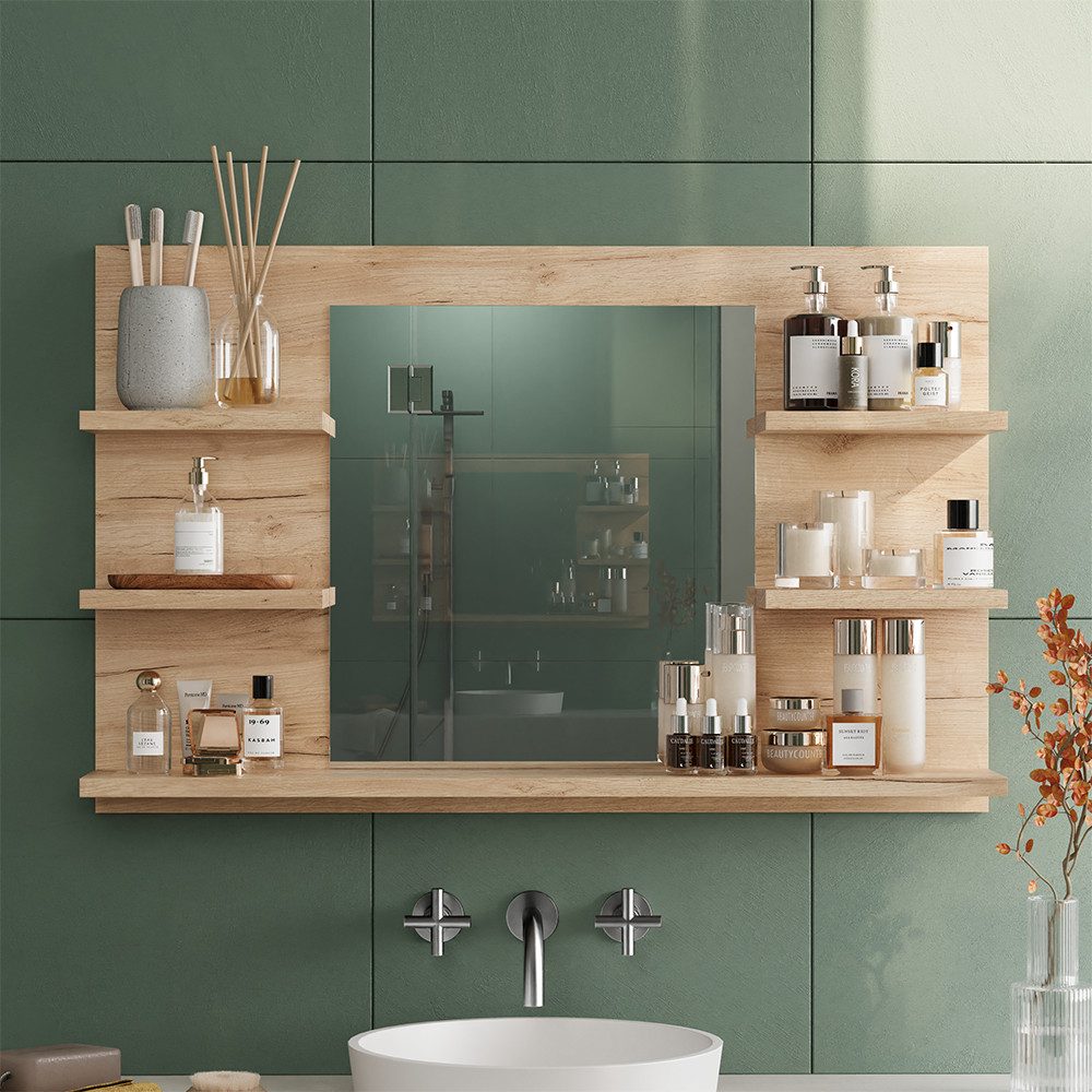 Vicco Badezimmerspiegelschrank Wilbur, Goldkraft Eiche, 78 x 50 cm mit Regalen (1-St)
