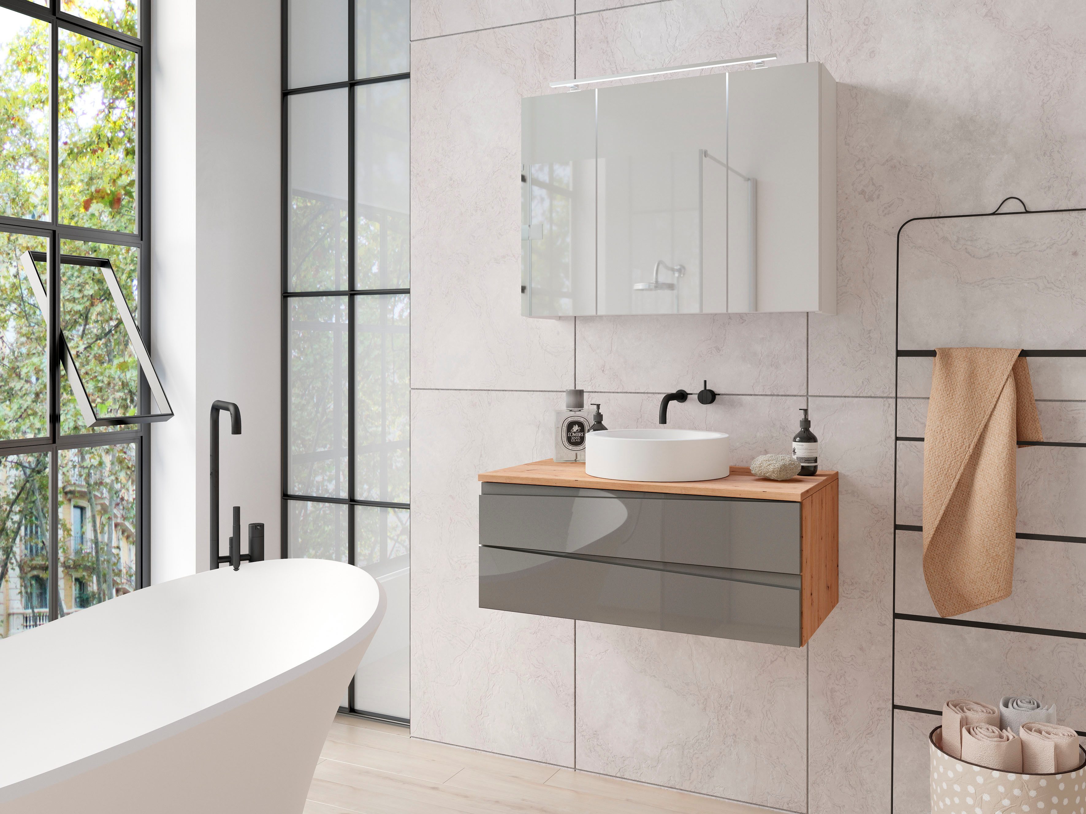 byLIVING Waschbeckenschrank "Shape", (1 St.), für Aufsatzbecken mit asymetr günstig online kaufen