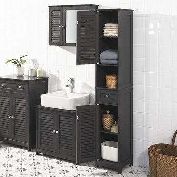 SoBuy Hochschrank FRG236 Badregal Badschrank Badmöbel mit 1 offenem Fach, 1 Schublade und Türen