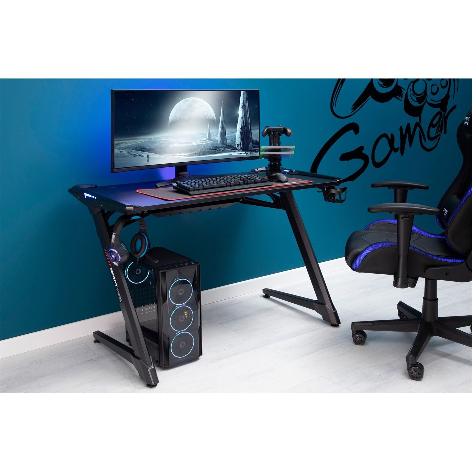 in PC Schreibtisch Computertisch Jugend Gamingschreibtisch CARO-Möbel schwarz RUSH, Kinder Büro