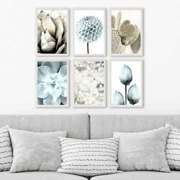 homestyle-accessoires Poster Bilderset FLOWERS SUCCULENTS BEIGE TÜRKIS 6er SET DIN A4 ODER DIN A3 Prints, Ohne Bilderrahmen