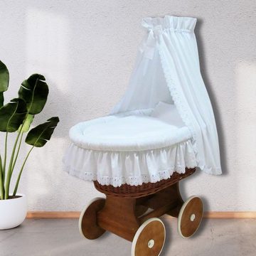 Babymajawelt Stubenwagen Baby Stubenwagen Komplett Set, Romantik mit Stil, Naturweide, XL Räder, Naturweide, Made in EU, Alles inklusive, Höchster Komfort