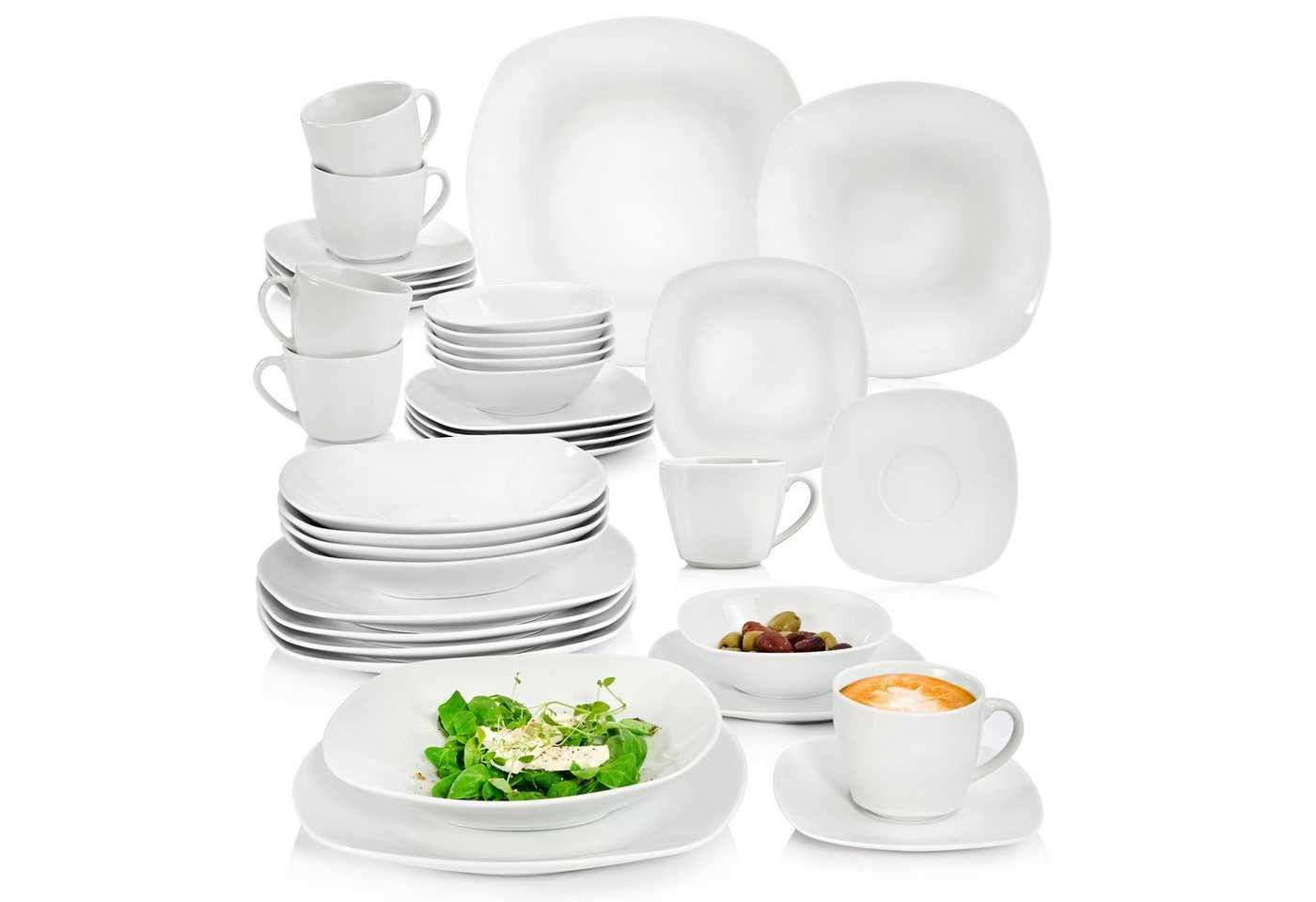 SÄNGER Kombiservice Bilgola Geschirrset, Weiß (36-tlg), 6 Personen, Porzellan, spülmaschinengeeignet, Premium Collection