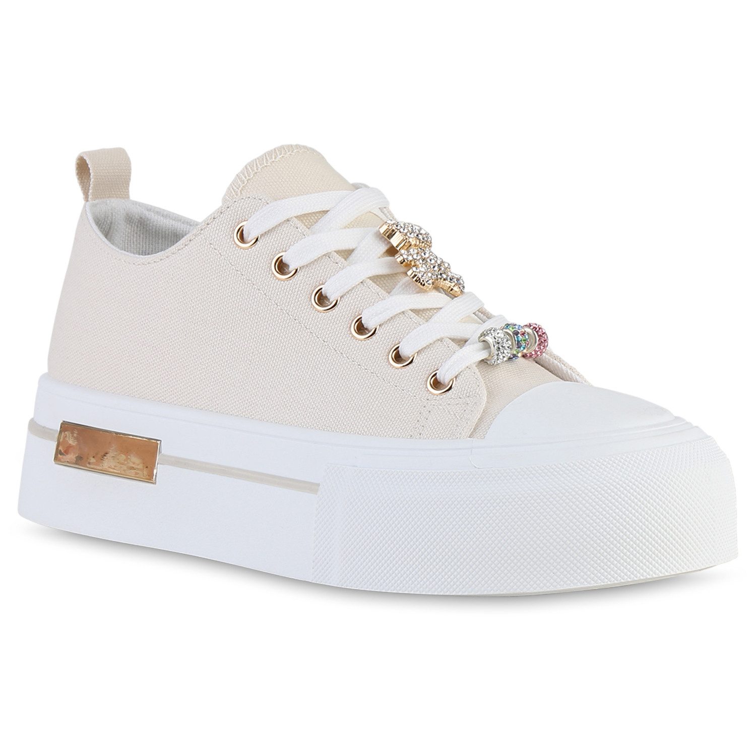 VAN HILL 841715 Plateausneaker Damen Plateau Sneaker Schnürer Strass Zierpe günstig online kaufen