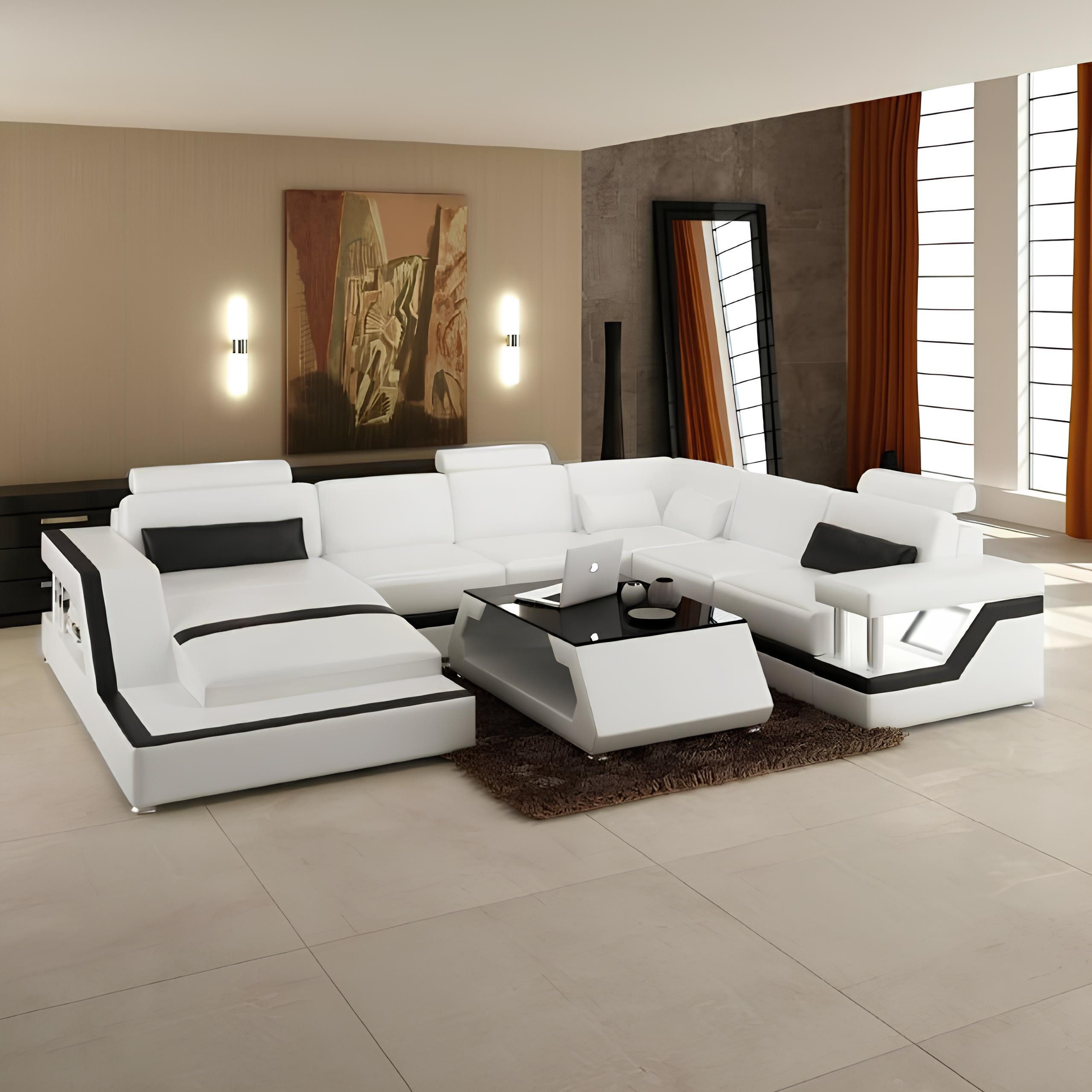 Xlmoebel Ecksofa Modernes Ledersofa mit USB-Anschluss und patentiertem Design - Ecksofa, Hergestellt in Europa