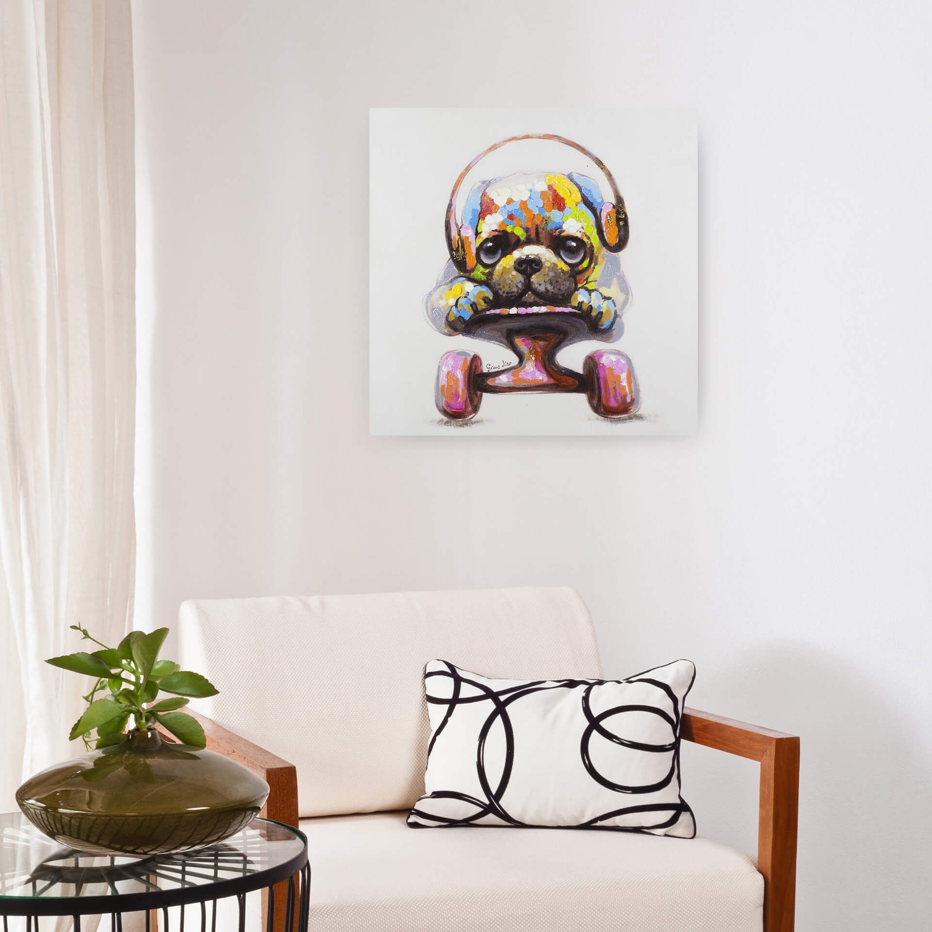 100% cm, Love Wandbild KUNSTLOFT 60x60 Wohnzimmer HANDGEMALT Leinwandbild Gemälde Longboard