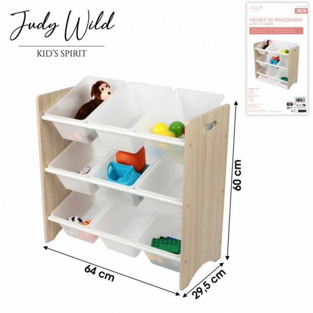 Judy Wild Kinderregal Regal mit 9 Fächern Ablageregal  Spielzeugaufbewahrung, 64 x 29,5 x H60 cm, Kid´s Spirit, weiß