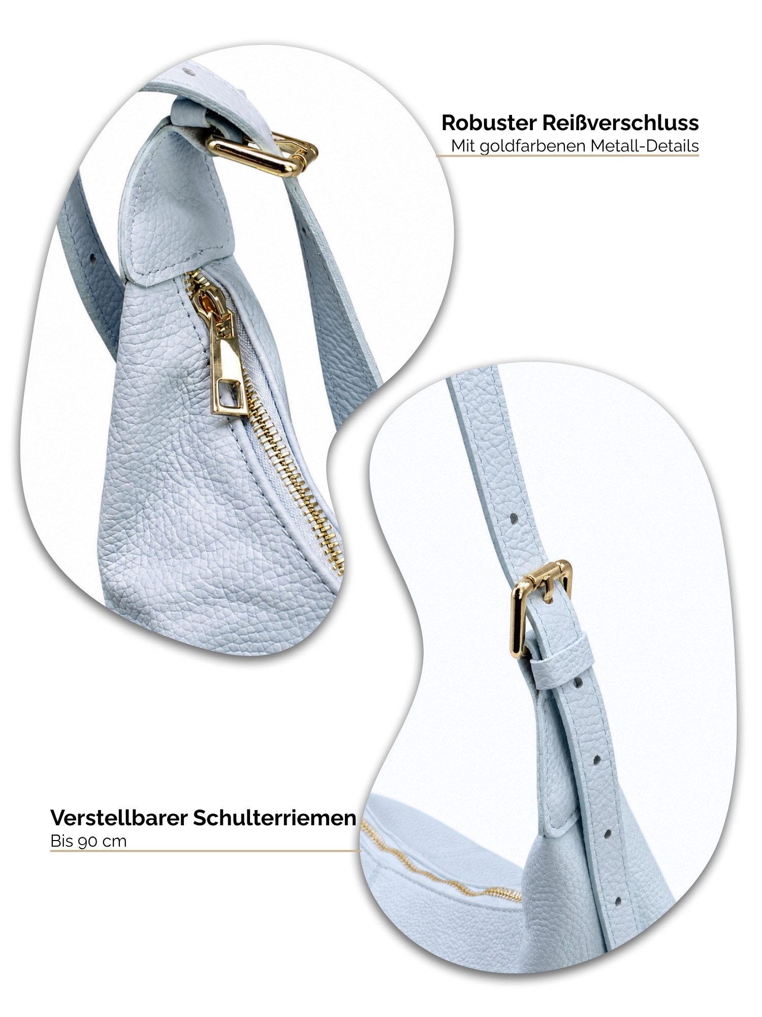 Adel Bags Schultertasche Lunara Echtleder Schultertasche Damen Hobo Bag Made in Italy (Einzelartikel), 100 % Echtleder Made in Italy mit verstellbarem Schulterr – Bild 4 von 5