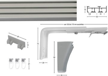 Gardinenschiene Flächenvorhangschiene Compact, GARESA, 3-läufig, Wunschmaßlänge, mit Bohren, verschraubt, Aluminium, Kunststoff, Aluminiumschiene für Vorhänge mit Gleiter, verlängerbar, Wand