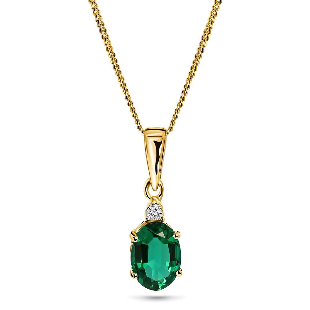 Miore Kette mit Anhänger für Damen 9K Gelbgold mit Smaragd, Saphir oder Rubin & 0,01 ct Diamant, Halskette in Echtgold 45cm Länge