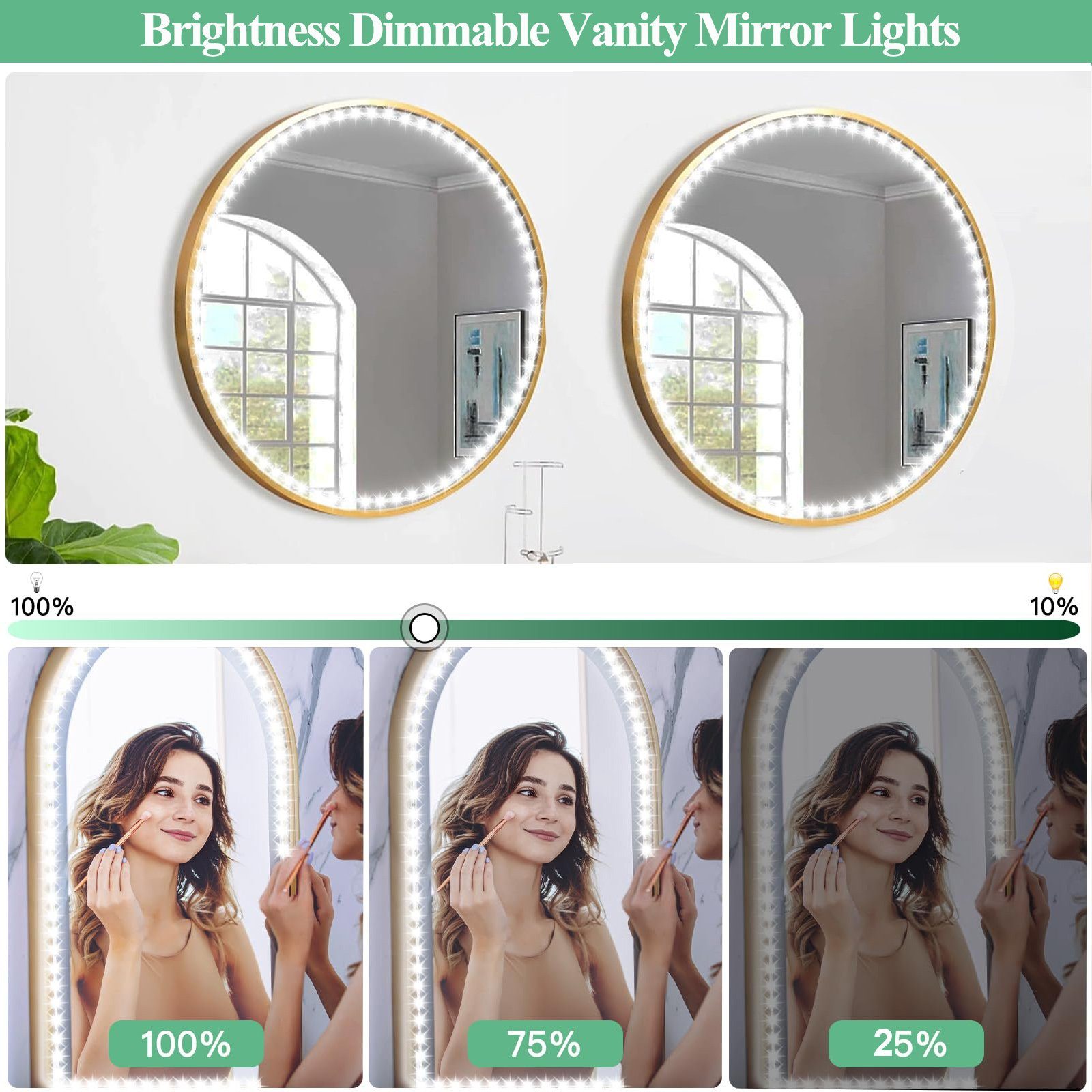 MUPOO Kosmetikspiegel DIY LED Biegbar LED-Lichtleiste Spiegelleuchte 1M-Weiß, LED USB LED-Lichtspiegel Kosmetikspiegel Speicherfunktion, Hollywood & LED-Streifens Dimmbar
