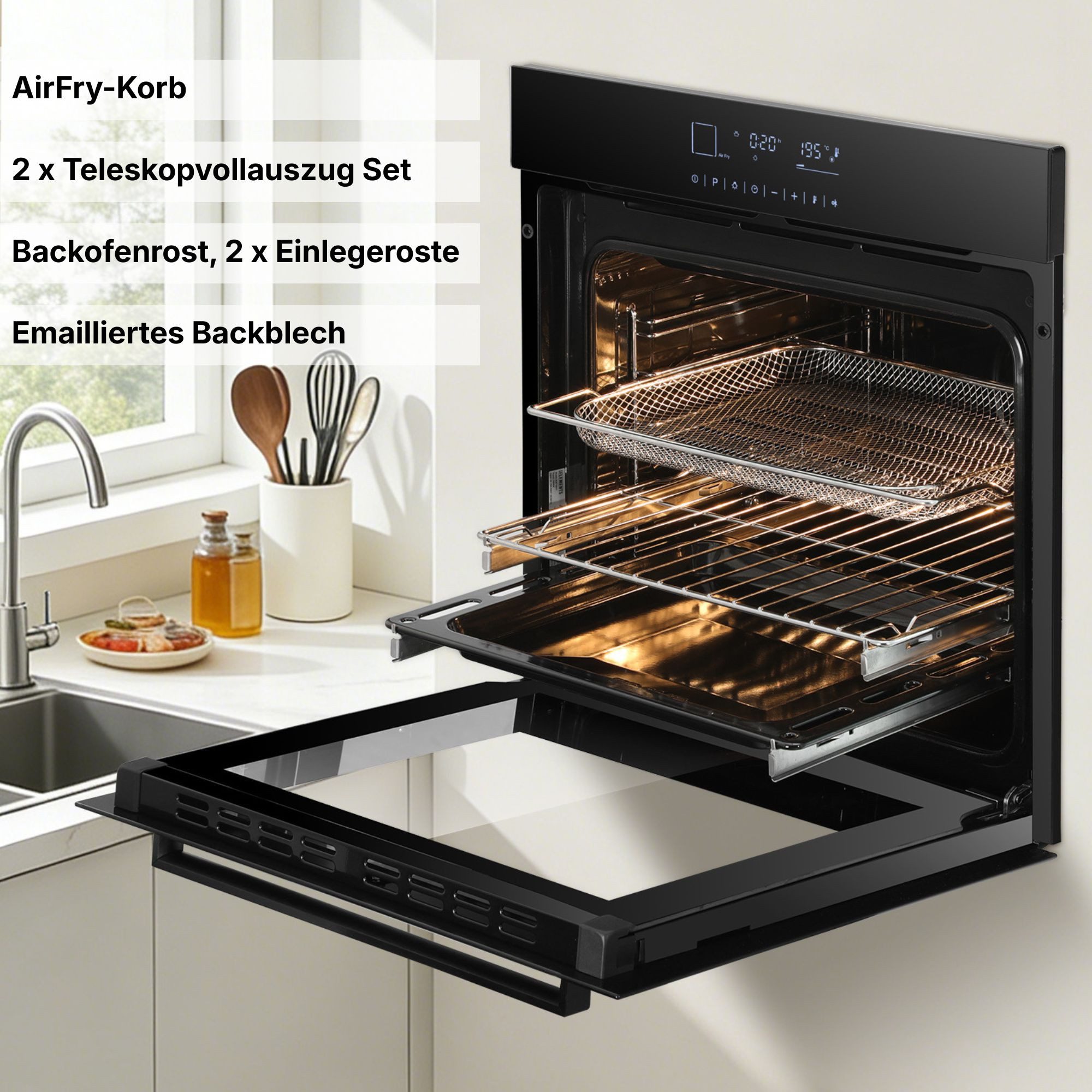 KB Elements Induktions Herd-Set Kratzfestes Induktion 60 cm mit Einbaubackofen 60 cm, mit 2-fach-Teleskopauszug, Einbaubackofen Full Touch, Kratzfestes Induktionskochfeld