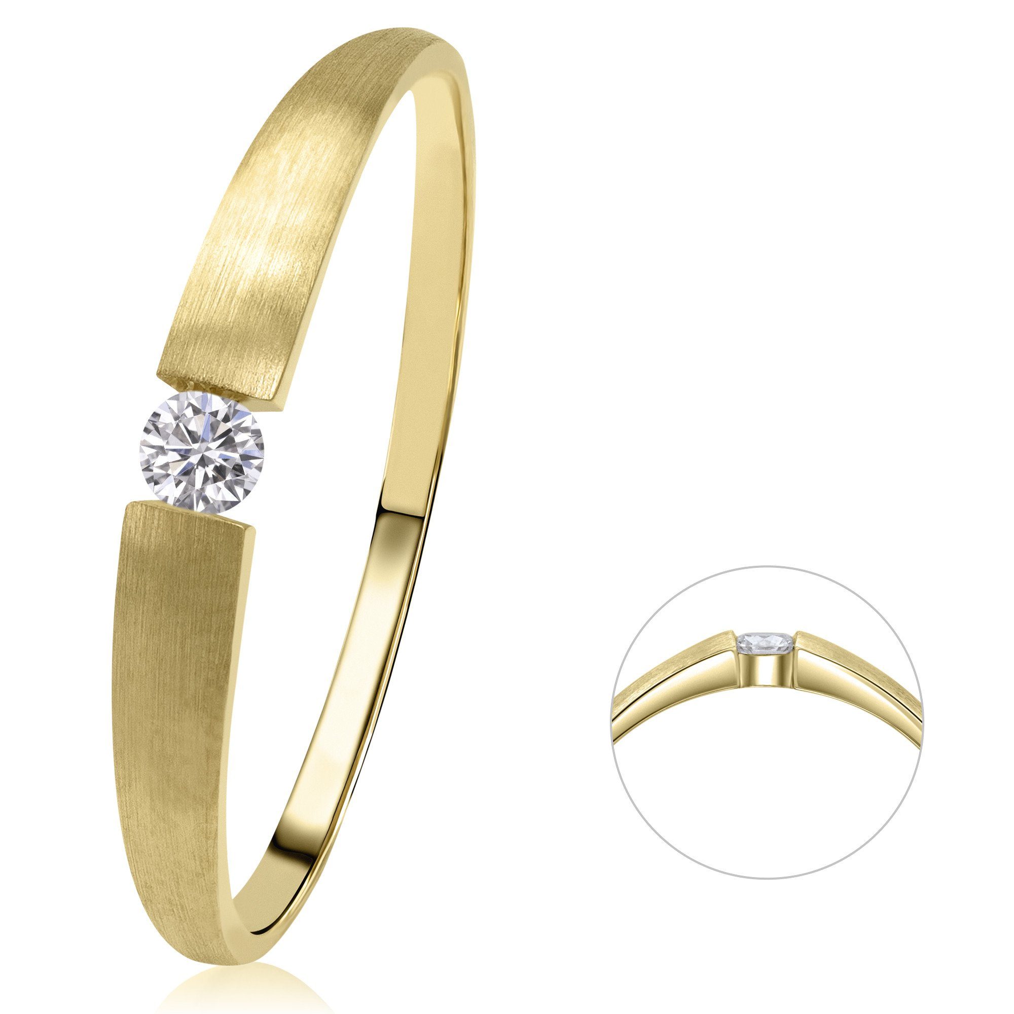 ONE aus Schmuck Ring Damen Gold 585 Diamant Brillant Gelbgold, Diamantring 0,03 ct ELEMENT