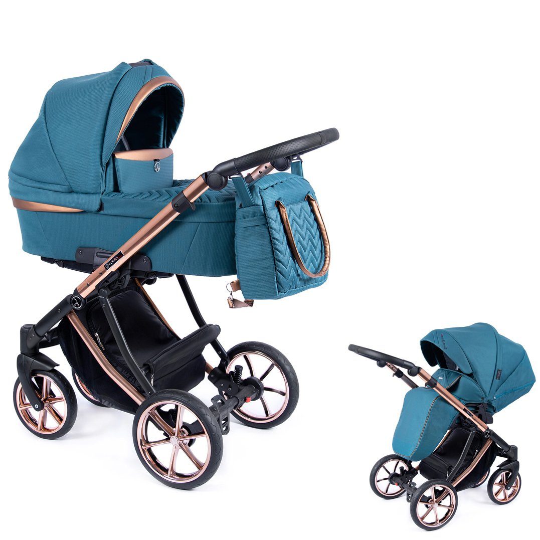 babies-on-wheels Kombi-Kinderwagen 2 in 1 Kinderwagen-Set Dante - 11 Teile - in 16 Farben Türkis = Gestell kupfer