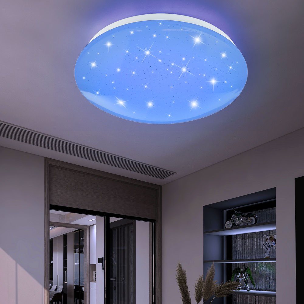 etc-shop LED LED-Leuchtmittel mit Deckenleuchte Effekt Deckenleuchte, mit verbaut, fest Sternenhimmel Deckenlampe Farbwechsel, Warmweiß
