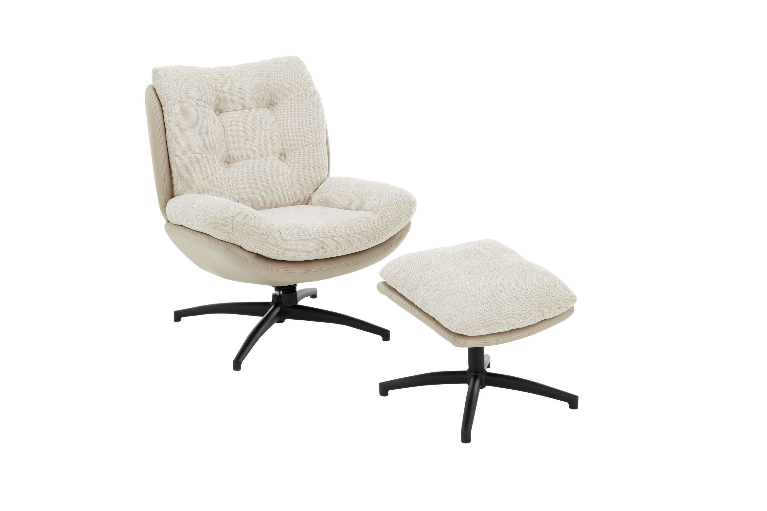 Robas Lund Loungesessel, Loungesessel m. Hocker in cappuccino Chenille 360° drehbar 75x95x91 cm