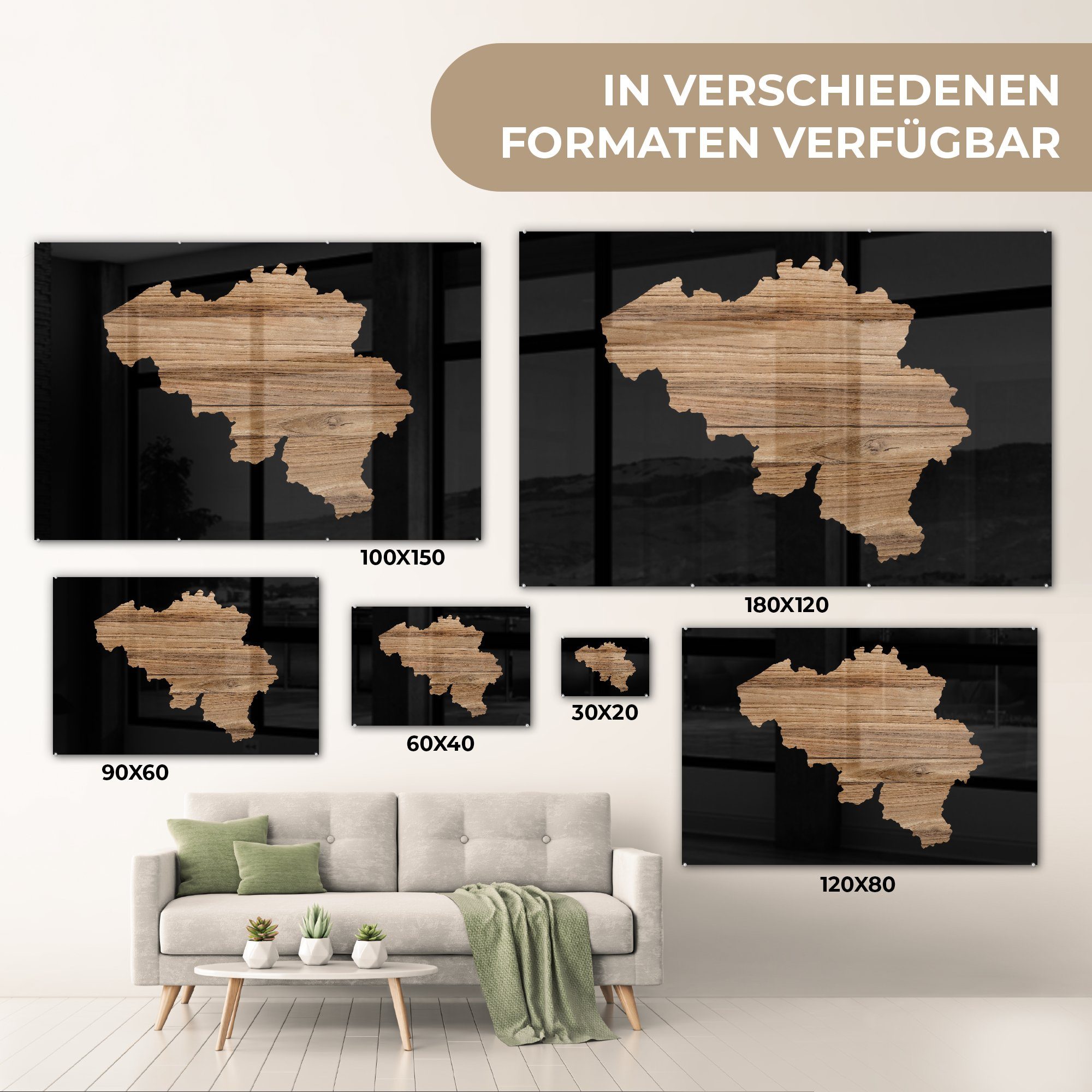 Karte Wohnzimmer Holz, (1 Acrylglasbilder Acrylglasbild - Belgien Schlafzimmer St), & - MuchoWow