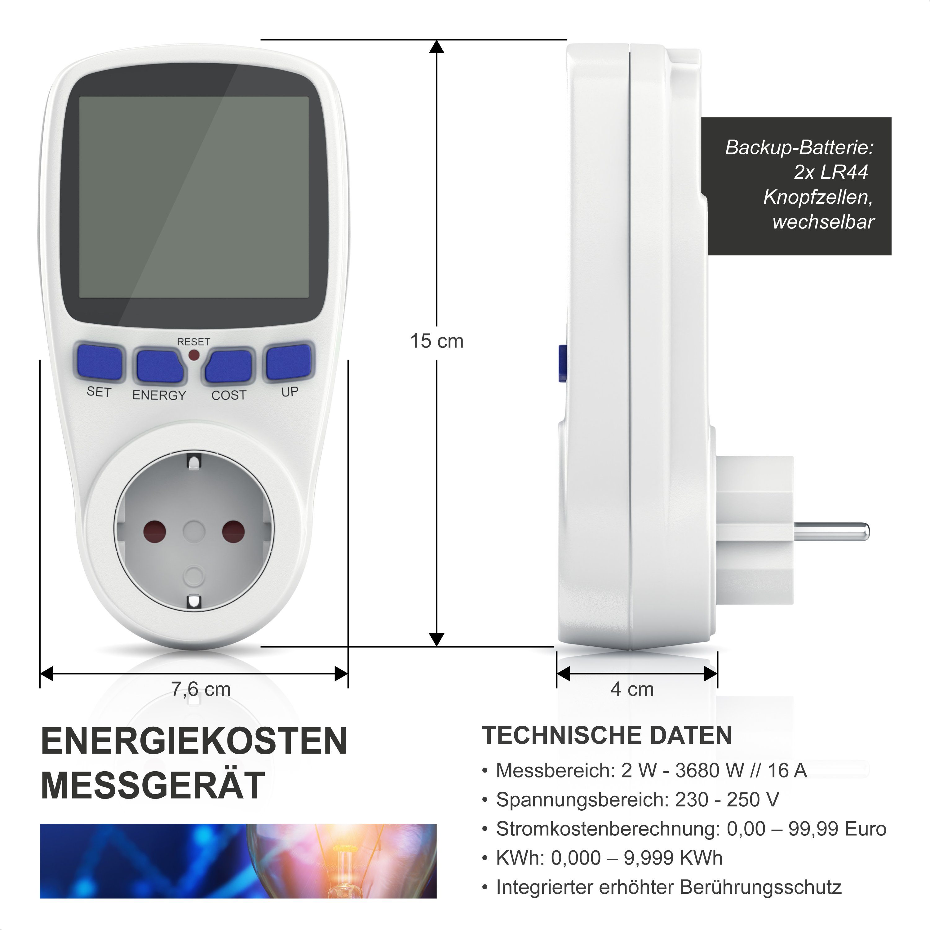 Energiekostenmessgerät, mit Energiemessgerät CSL Stromverbrauchszähler, Berührungsschutz