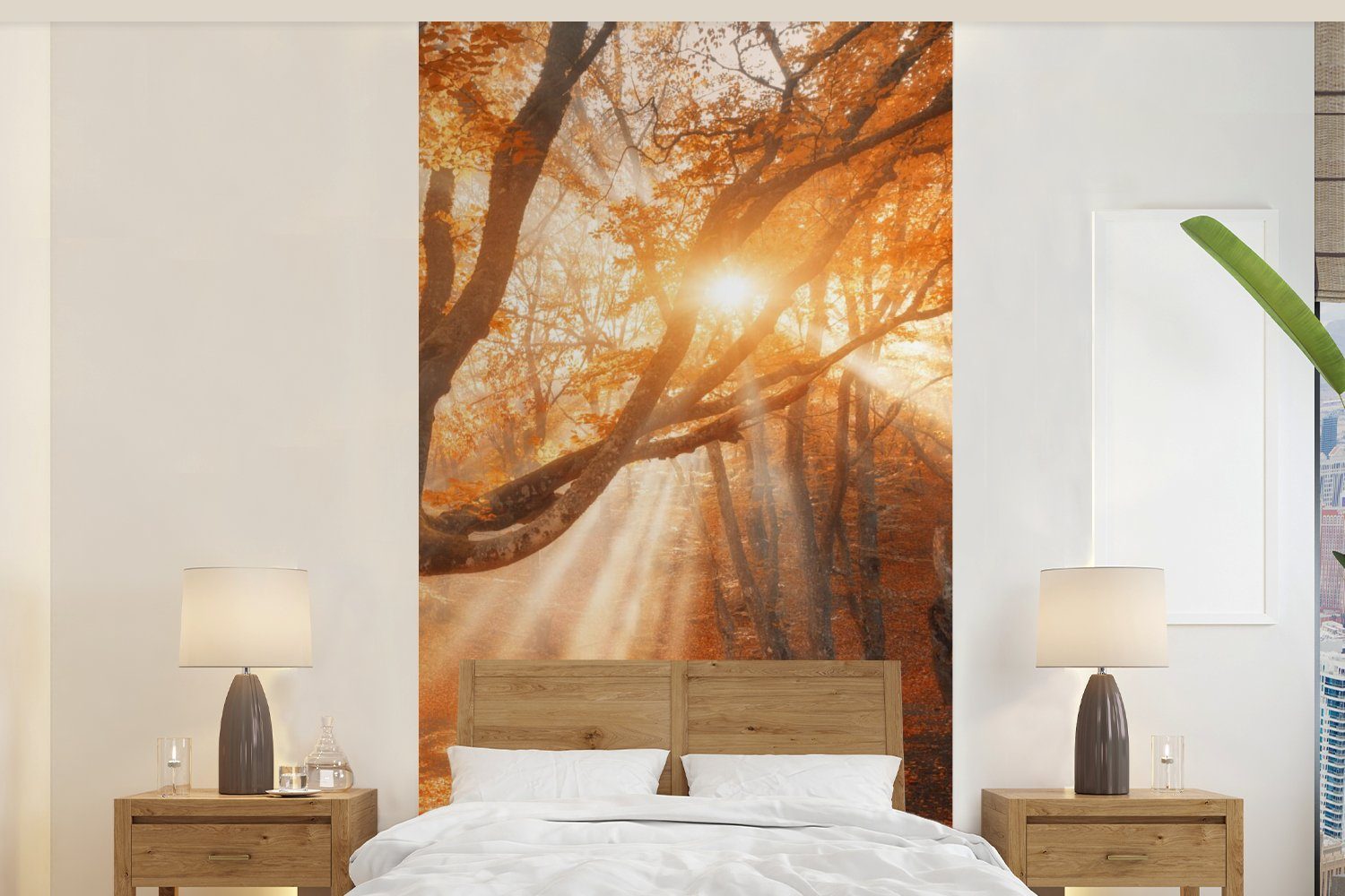 MuchoWow Fototapete Baum - Natur - Herbst, Matt, bedruckt, (2 St), Vliestapete für Wohnzimmer Schlafzimmer Küche, Fototapete