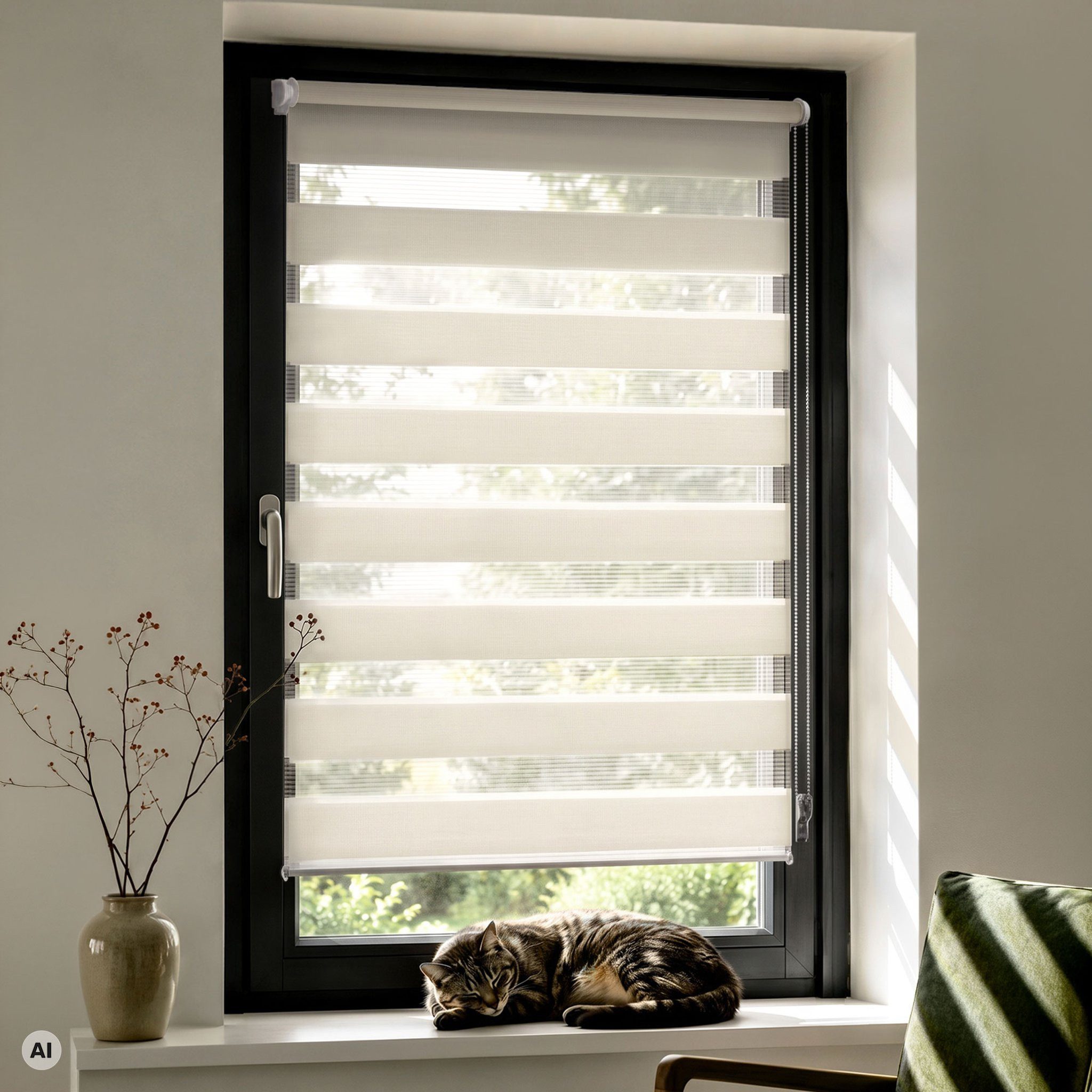 Doppelrollo Zevra Doppelrollo / Duo Rollo, 35 x 160 cm, creme, Victoria M., halbtransparent, ohne Bohren, freihängend, verschraubt, Feuchtraumgeeignet, Sichtschutz oder Durchsicht