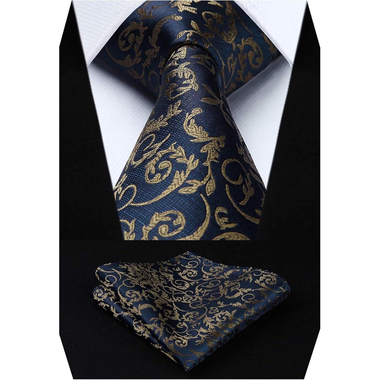 LuxusKollektion Krawatte Krawatte Einstecktuch Set Herren Hochzeit Paisley B-Marineblau Braun