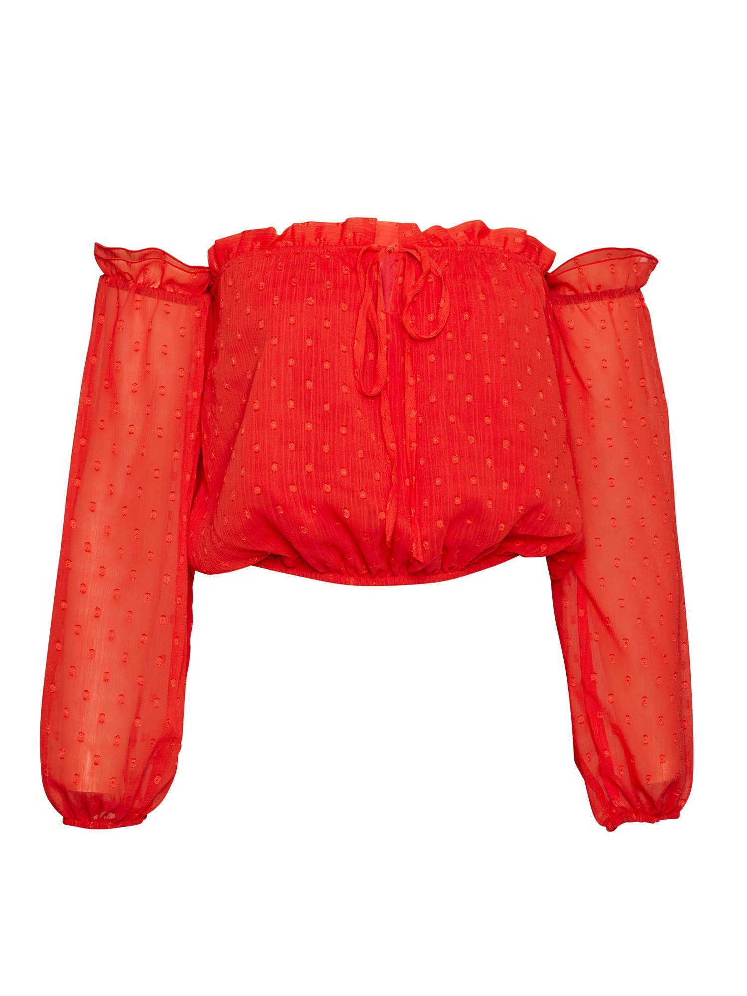 Freshlions Dirndlbluse Schulterfreie Bluse in rot - S Rüschen, keine Angabe