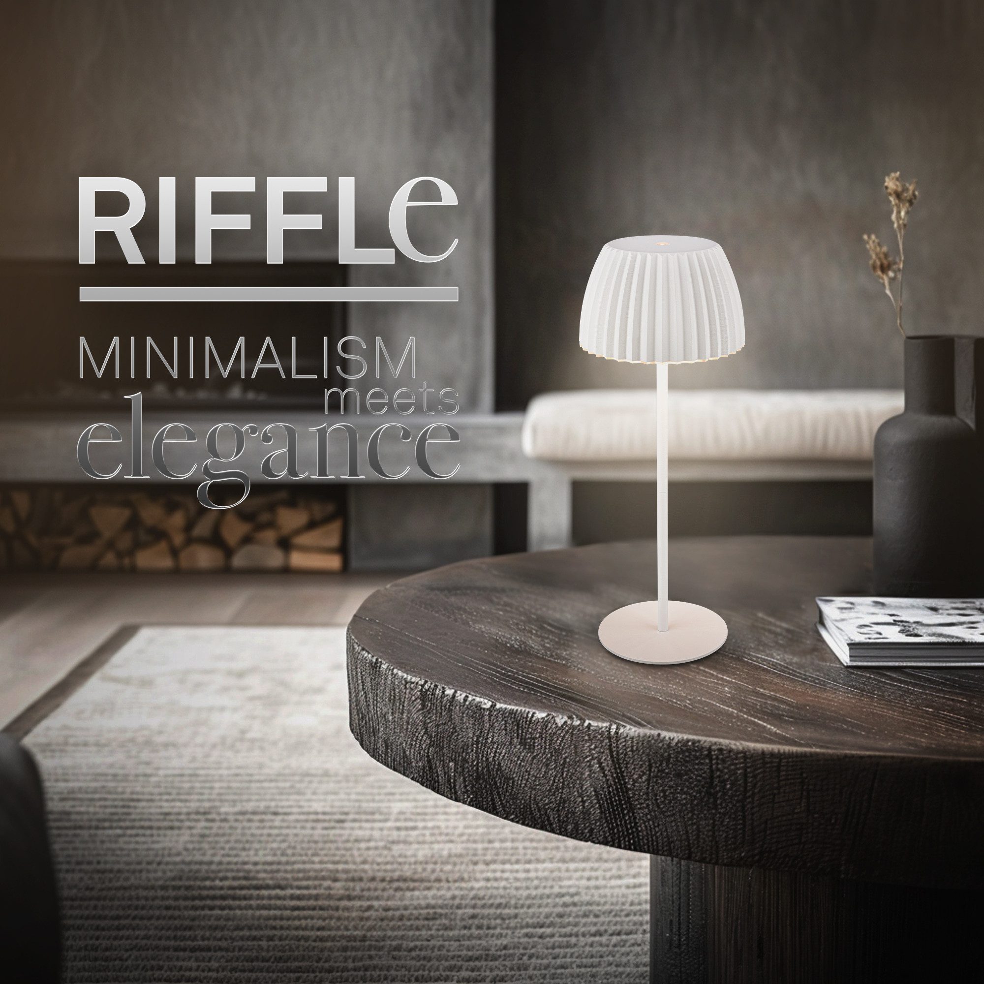 Briloner Leuchten LED Tischleuchte Riffle Tischlampe kabellos Akku USB-C dimmbar Design Award, LED fest integriert, 2700K- Extra-Warmweiß, Akku tauschbar, Indoor/Outdoor, Balkon, Wohnzimmer, Esszimmer