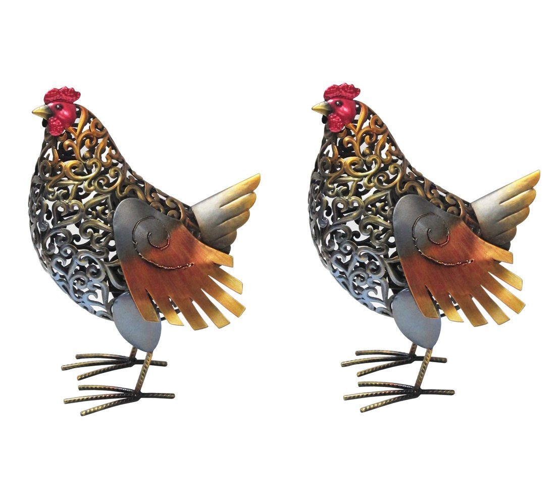Dehner Gartenfigur Henne Vroni, 2 Stück, je 38 x 27 x 16.5 cm, Metall