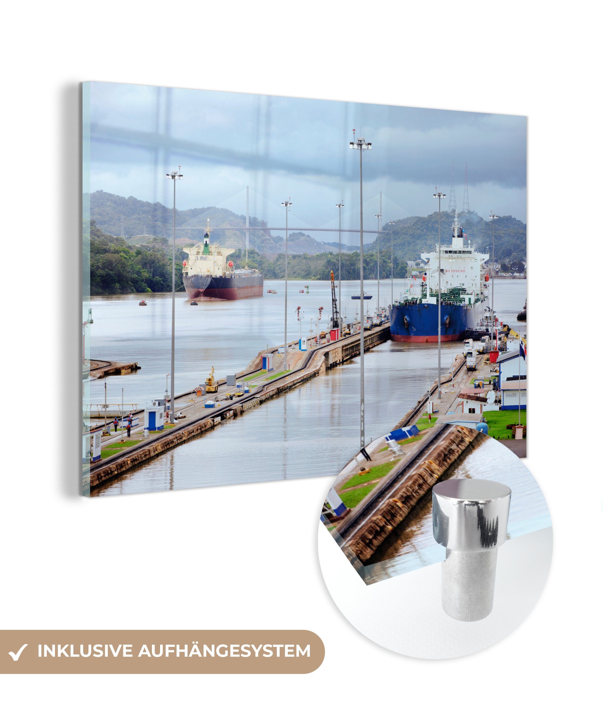 MuchoWow Acrylglasbild Schiff in der Kanalschleuse des Panamakanals, (1 St), Acrylglasbilder Wohnzimmer & Schlafzimmer